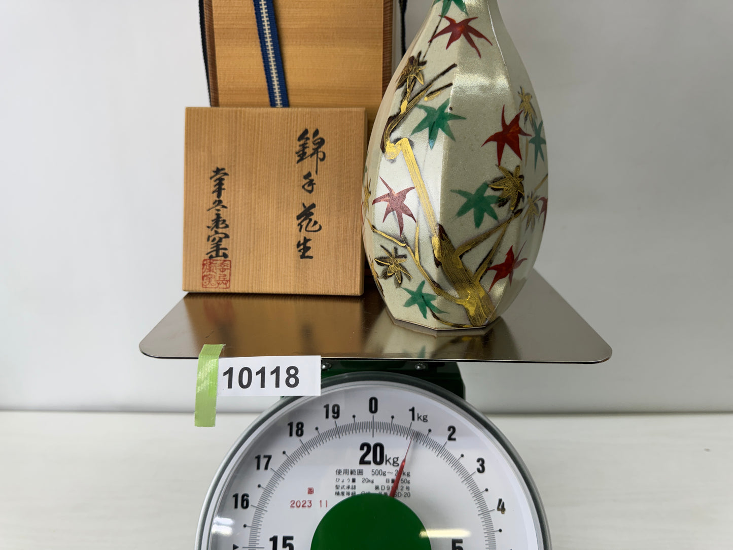 Y10118 FLOWER VASE Mino-ware signed box Japan antique ikebana floral arrangement