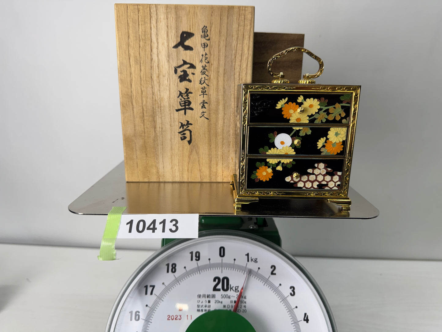 Y10413 TANSU Cloisonne 3-tiered small chest of drawers signed box Japan antique