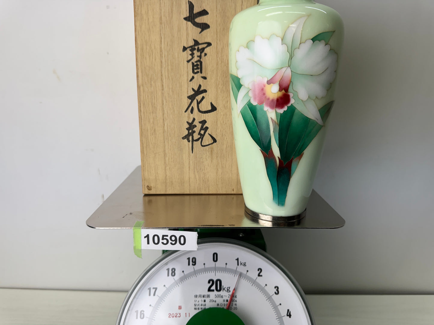 Y10590 FLOWER VASE Cloisonne signed box Japan antique ikebana floral arrangement