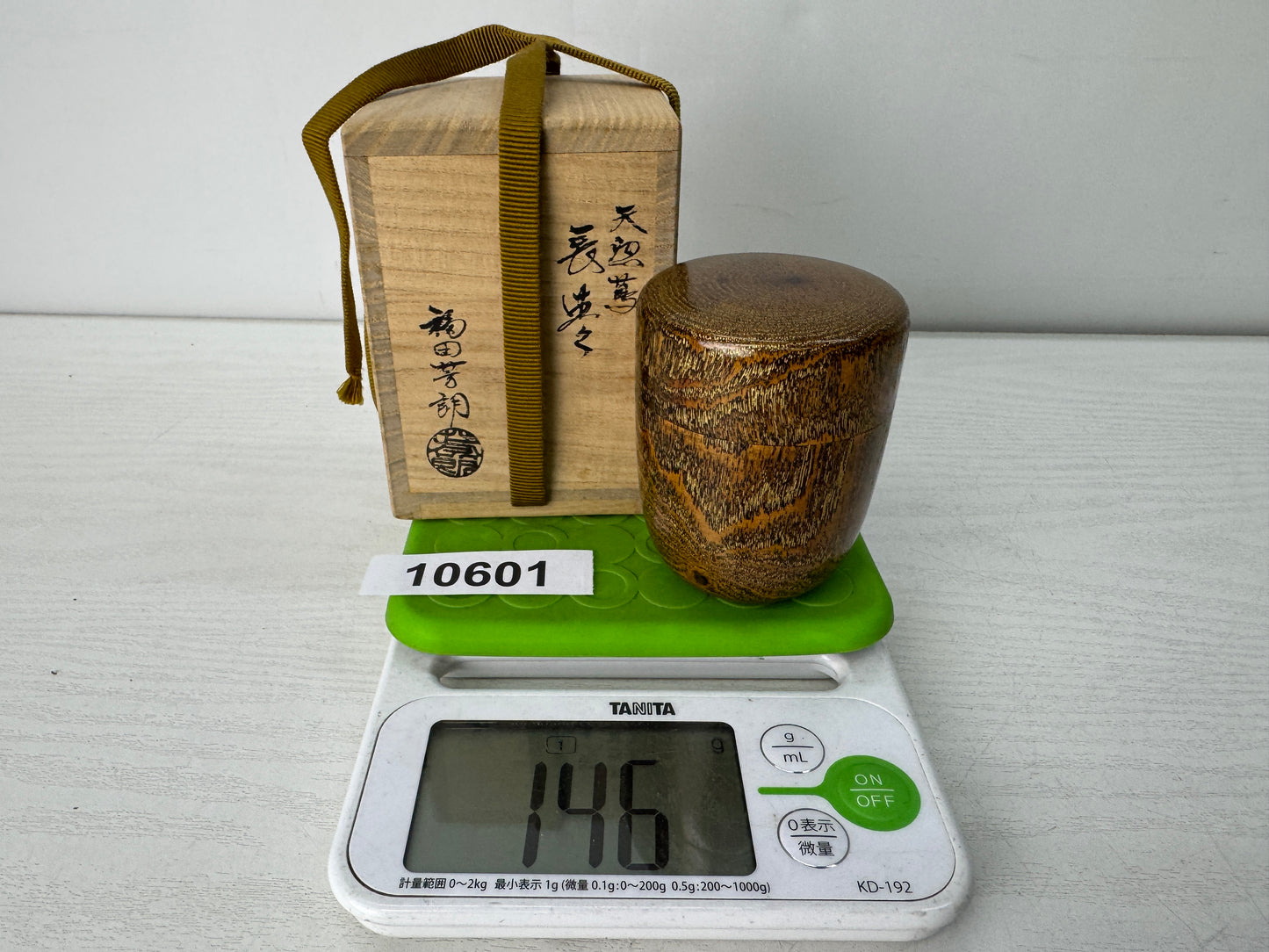 Y10601 TEA CADDY wooden long Matcha case signed box Japan antique tea ceremony