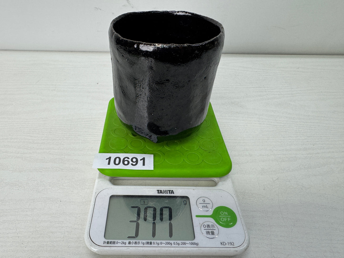 Y10691 CHAWAN Raku-ware Black tube bowl signed Japan antique tea ceremony cup