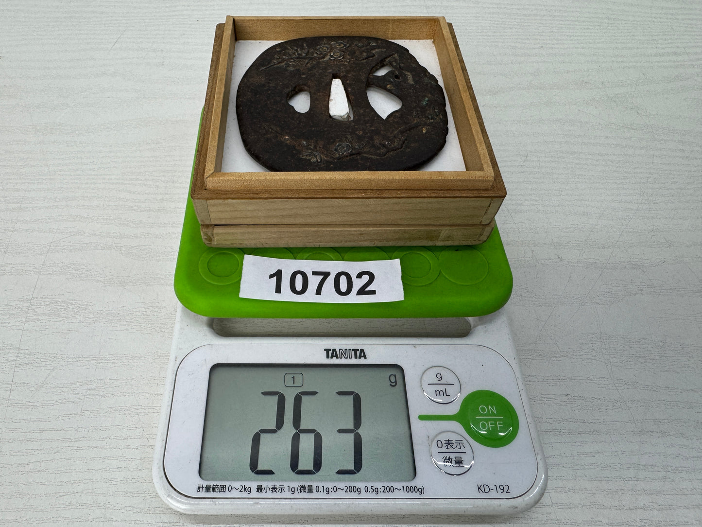 Y10702 TSUBA Iron Large sword guard box Japan antique samurai katana koshirae