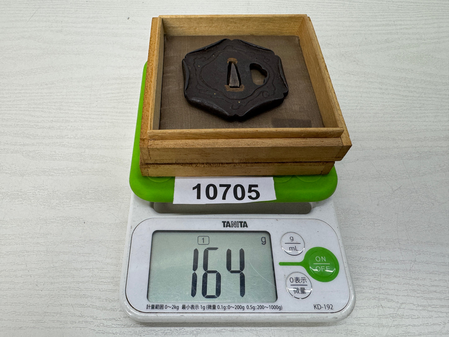 Y10705 TSUBA hexagonal Iron sword guard Inlay box Japan antique samurai katana