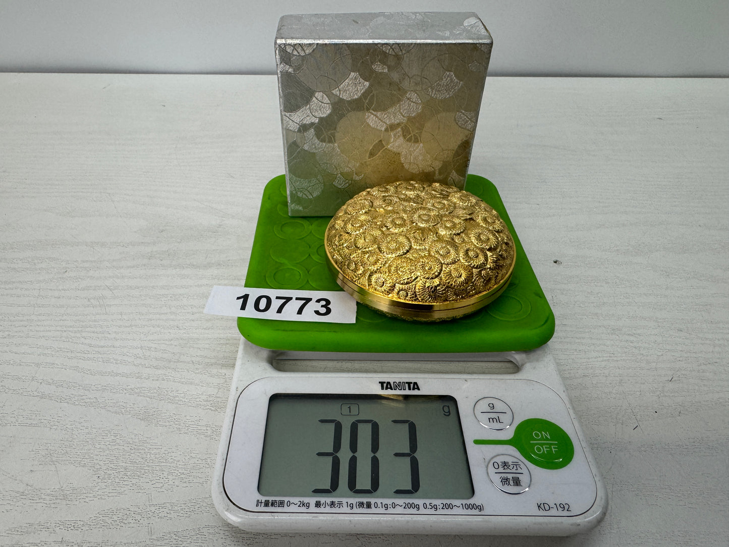 Y10773 BOX Gold-plated metal ink stamp pad container Japan antique stationery
