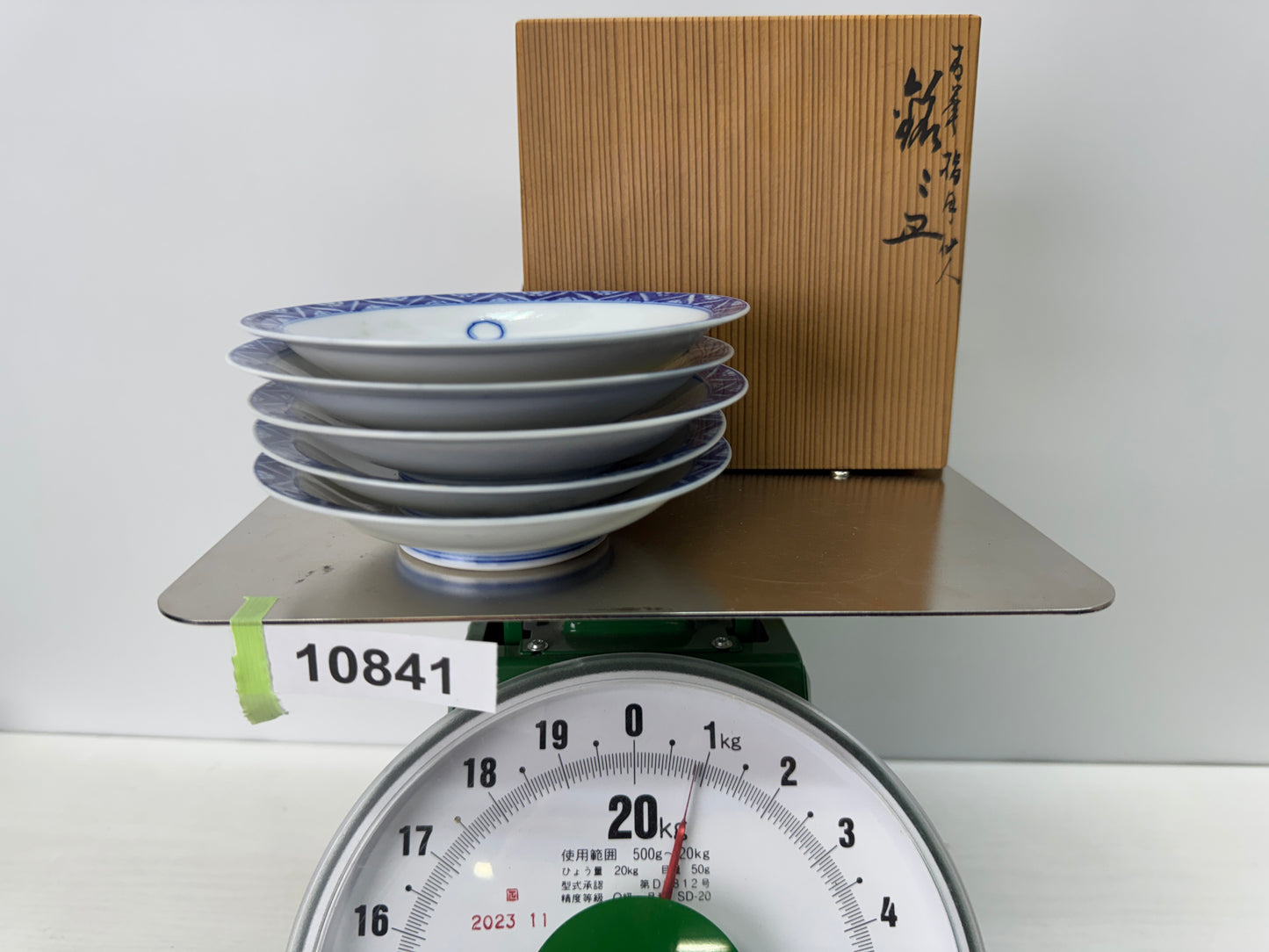 Y10841 DISH Seto-ware serving plate set of 5 Hermit signed box Japan antique