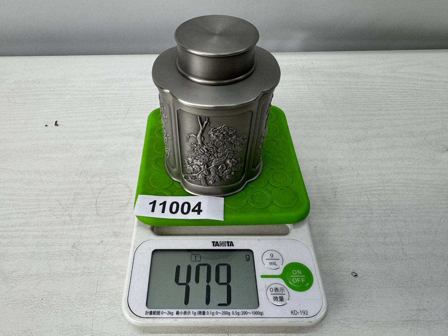 Y11004 TEA CADDY Tin container signed Japan antique tea ceremony Matcha case