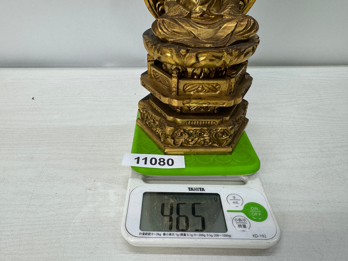 Y11080 STATUE wood caving gold leaf seated figure Japan antique Buddhist art
