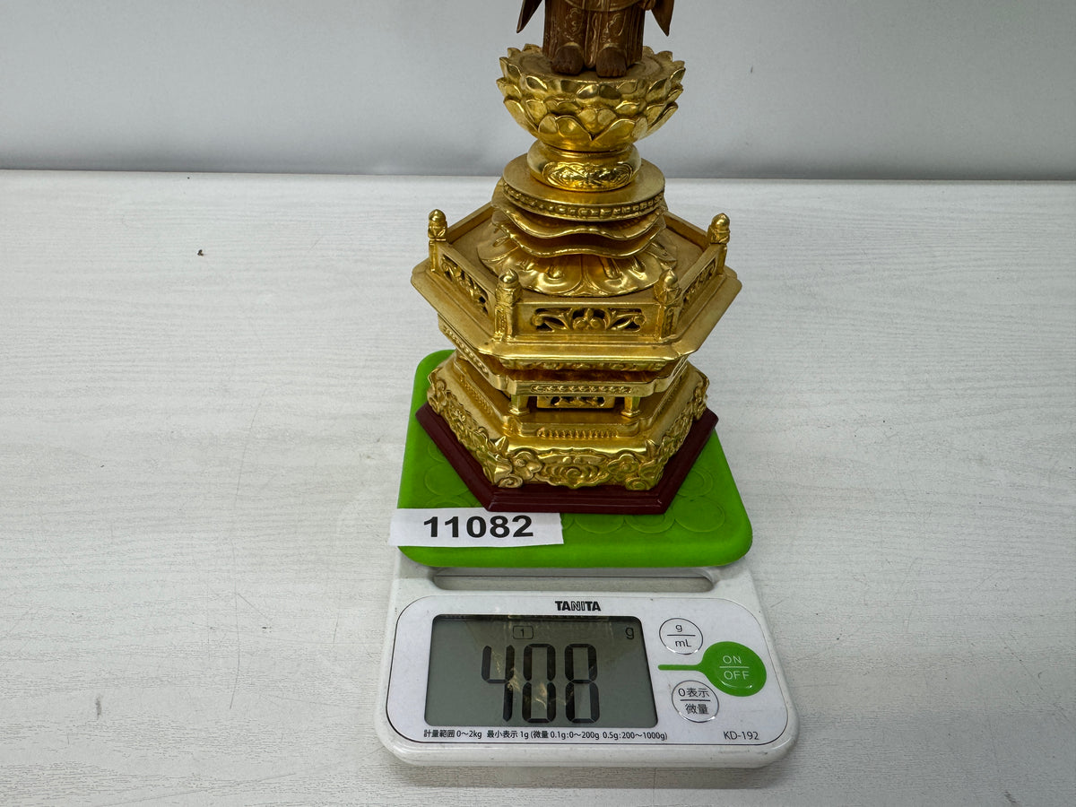 Y11082 STATUE plain wood carving gold leaf Buddha figure Japan antique Buddhisn