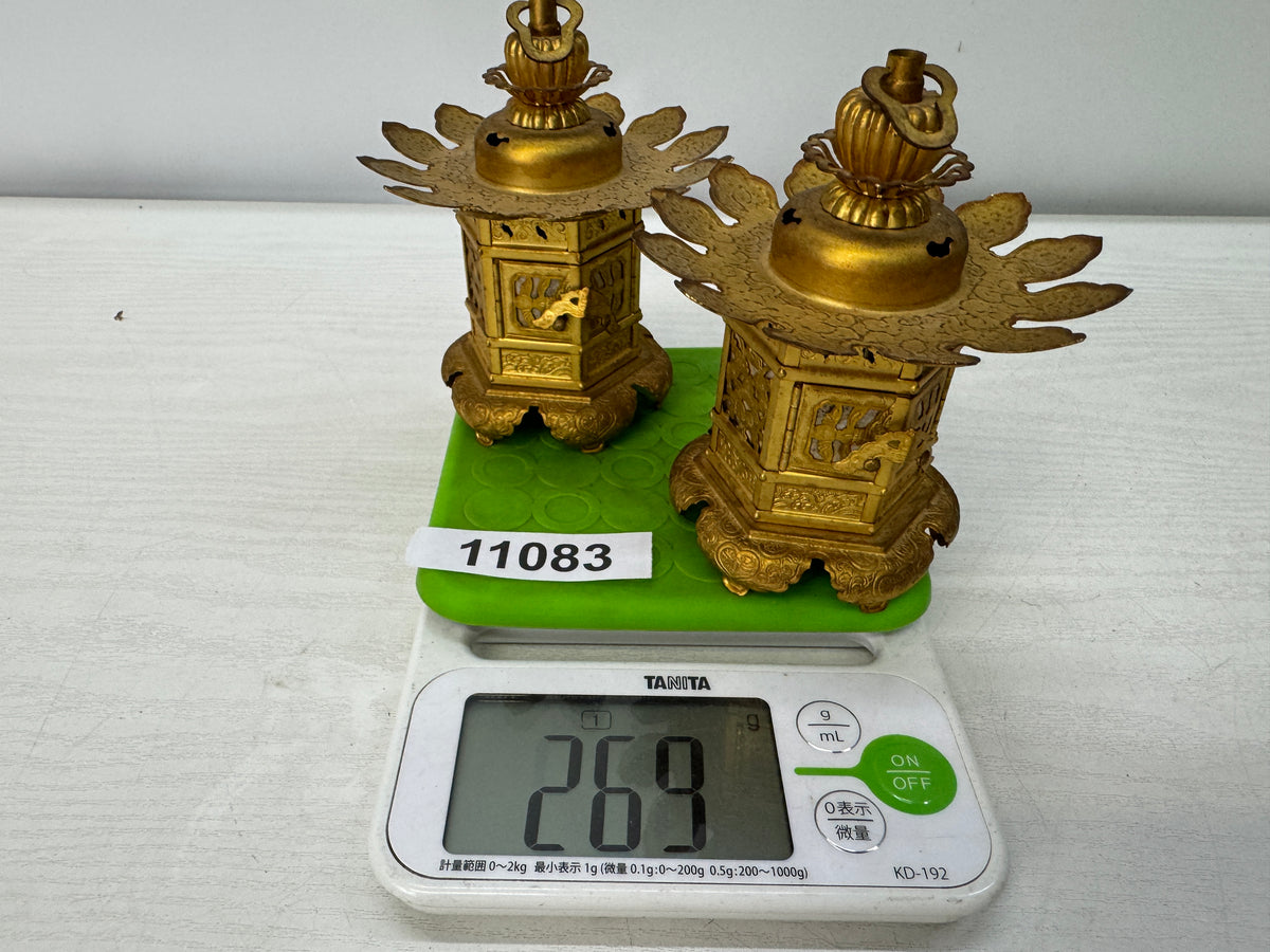 Y11083 TOUROU small 2 Hanging Lanterns Buddhist utensils Japan antique lighting