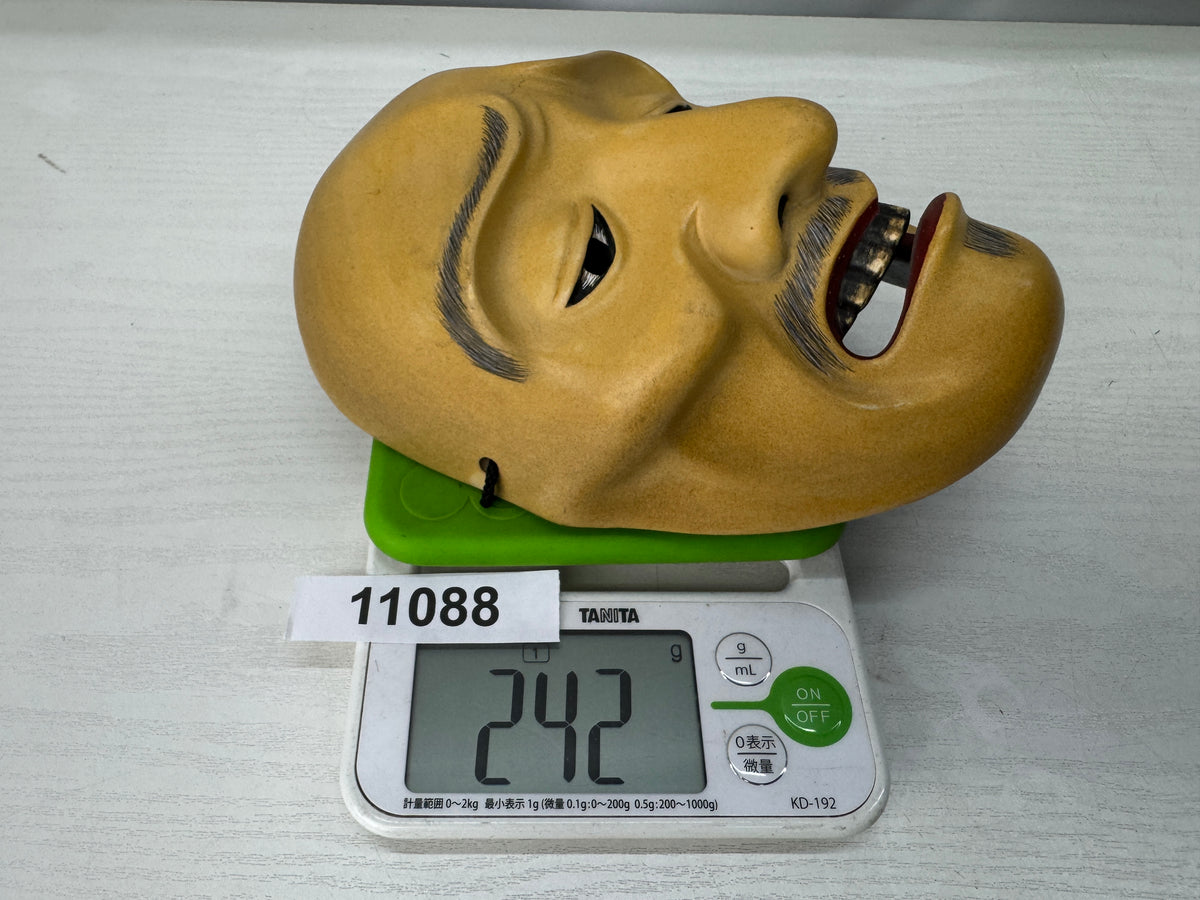 Y11088 NOH MASK wood carving Shunkan signed Japan antique omen men dance drama