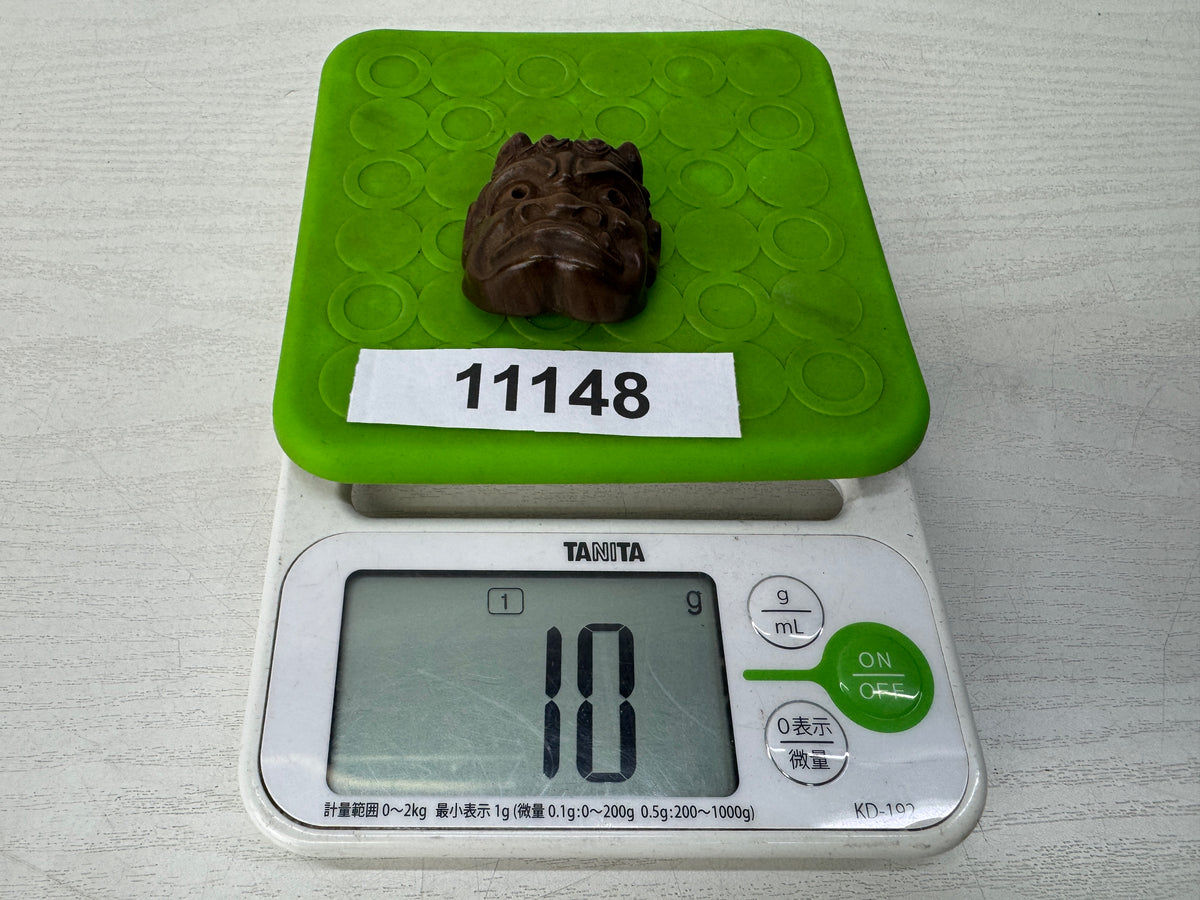 Y11148 NETSUKE wood carving Demon mask Sagemono Japan antique kimono accessory