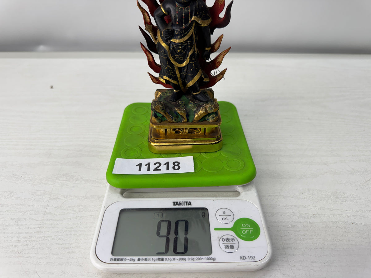 Y11218 STATUE wood carving colored Fudo Myoo Acala Japan antique Buddhism art