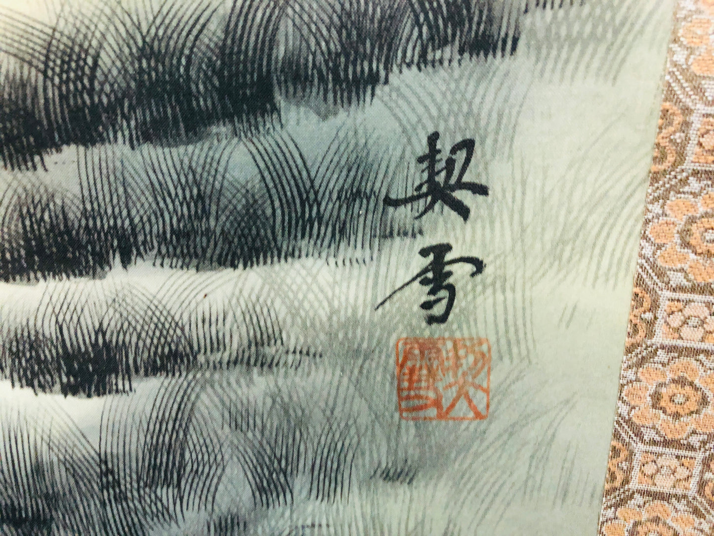 Y7128 KAKEJIKU Mt.Fuji 5 mokeys signed box Japan antique hanging scroll art