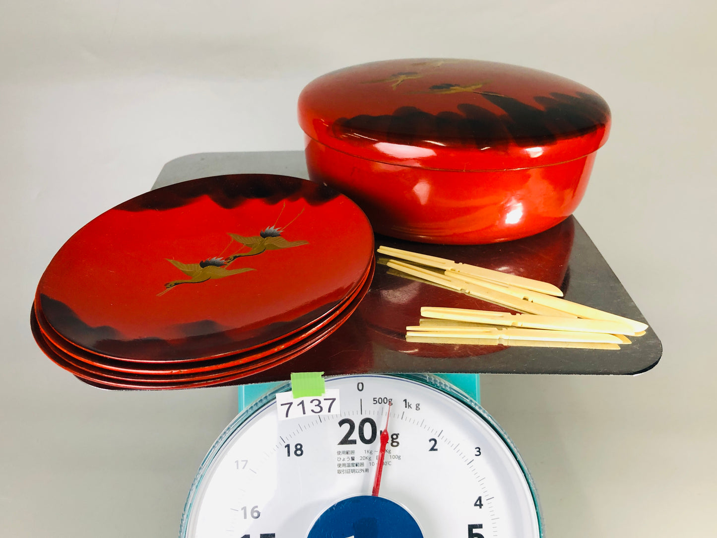 Y7137 DISH Makie serving plate lid cover Japan antique tableware kitchen