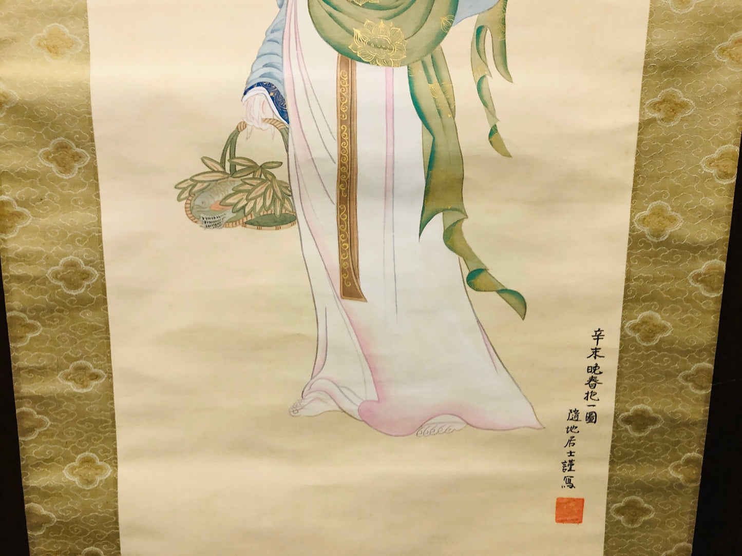Y7163 KAKEJIKU Gyoran Kannon signed box Japan antique hanging scroll art decor