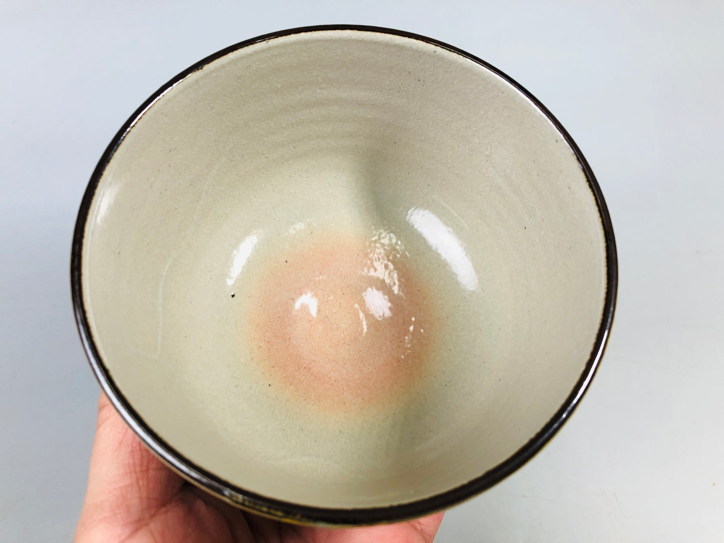 Y7172 CHAWAN Kyo-ware bowl signed box Iris Japan antique tea ceremony pottery