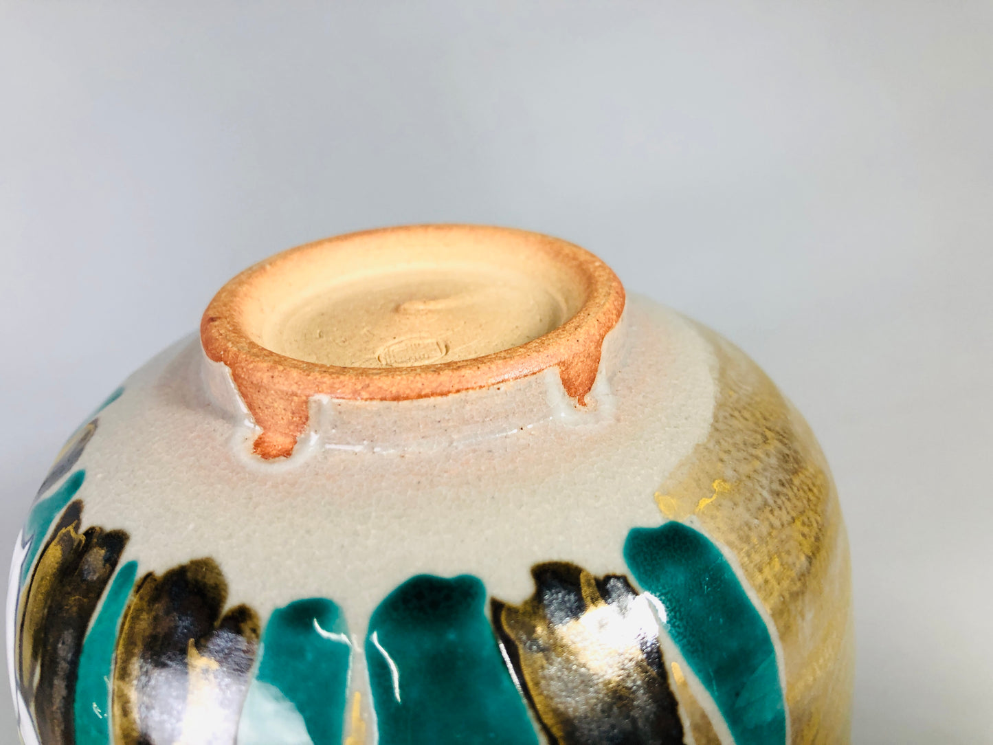 Y7172 CHAWAN Kyo-ware bowl signed box Iris Japan antique tea ceremony pottery