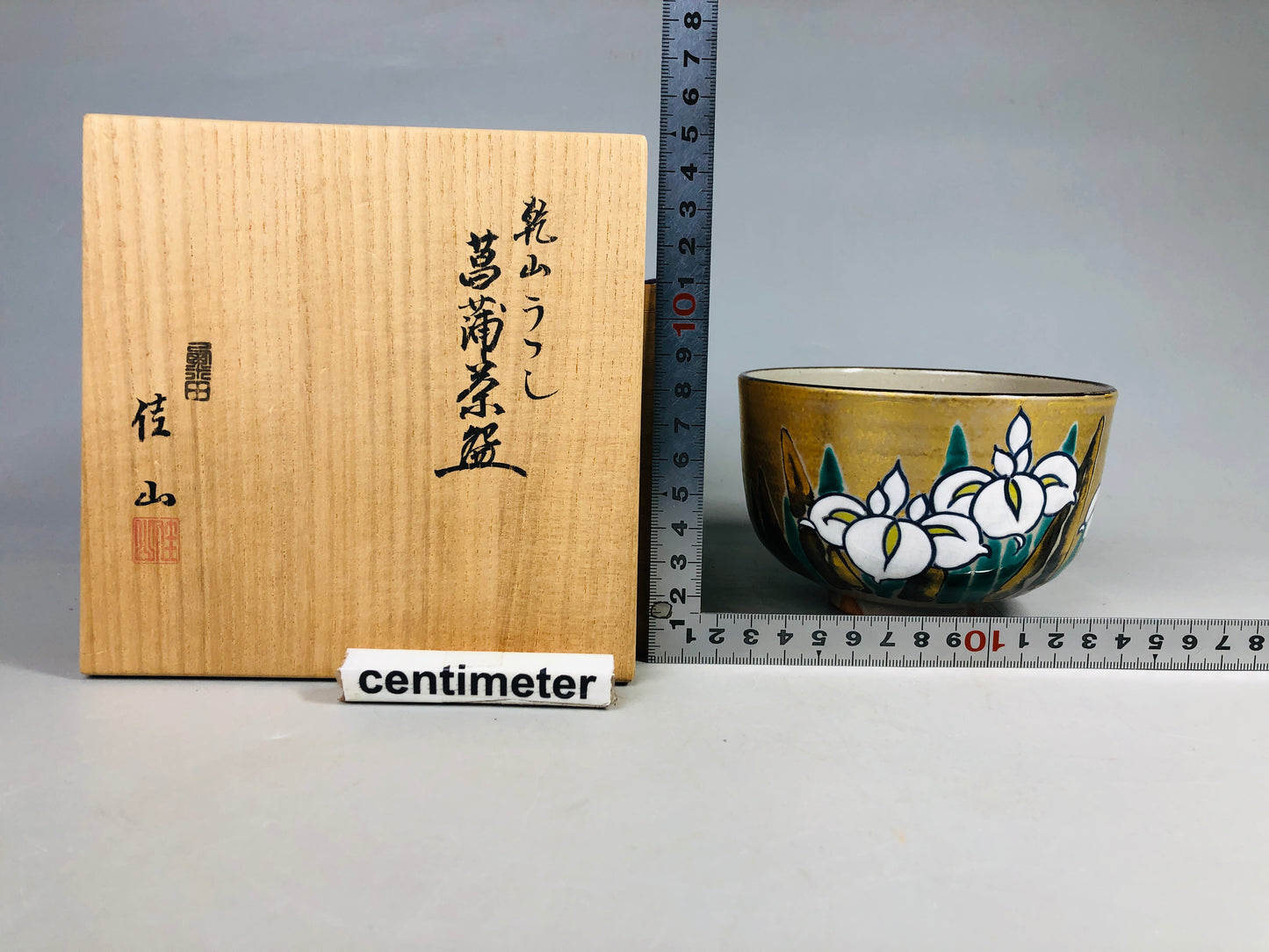 Y7172 CHAWAN Kyo-ware bowl signed box Iris Japan antique tea ceremony pottery
