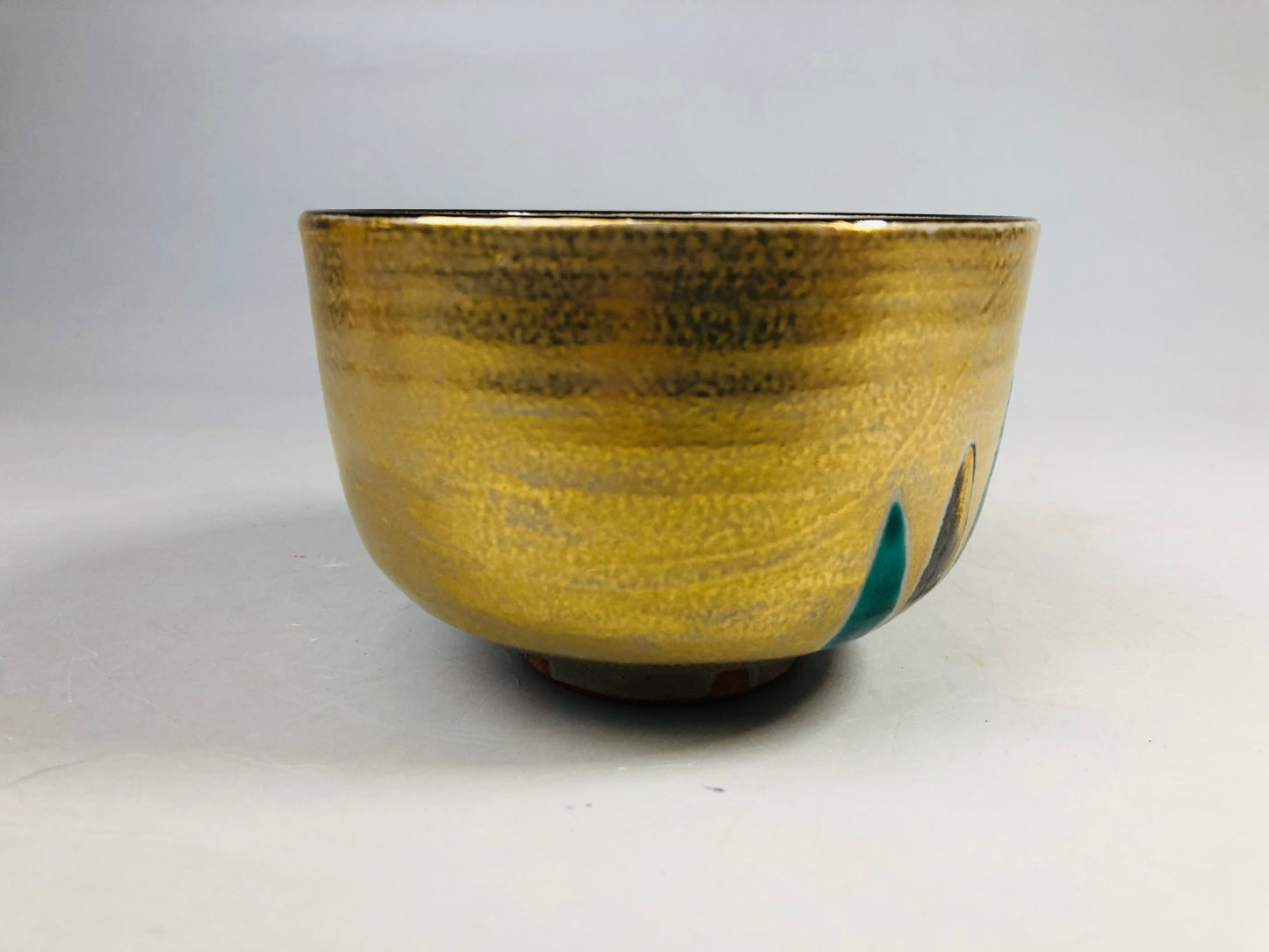 Y7172 CHAWAN Kyo-ware bowl signed box Iris Japan antique tea ceremony pottery