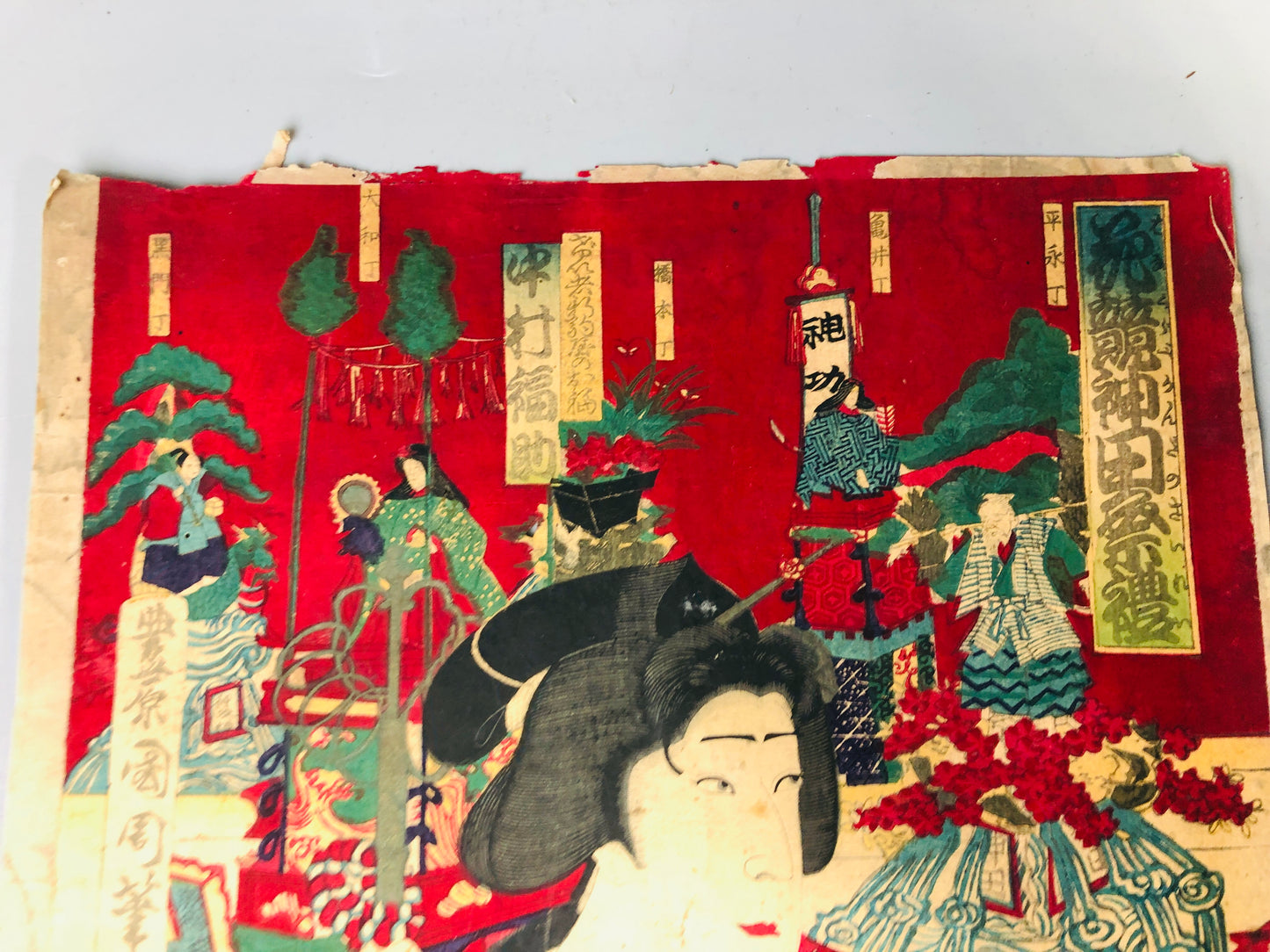 Y7175 WOODBLOCK PRINT Kunichika triptych Tattoo Kabuki Japan Ukiyoe antique art