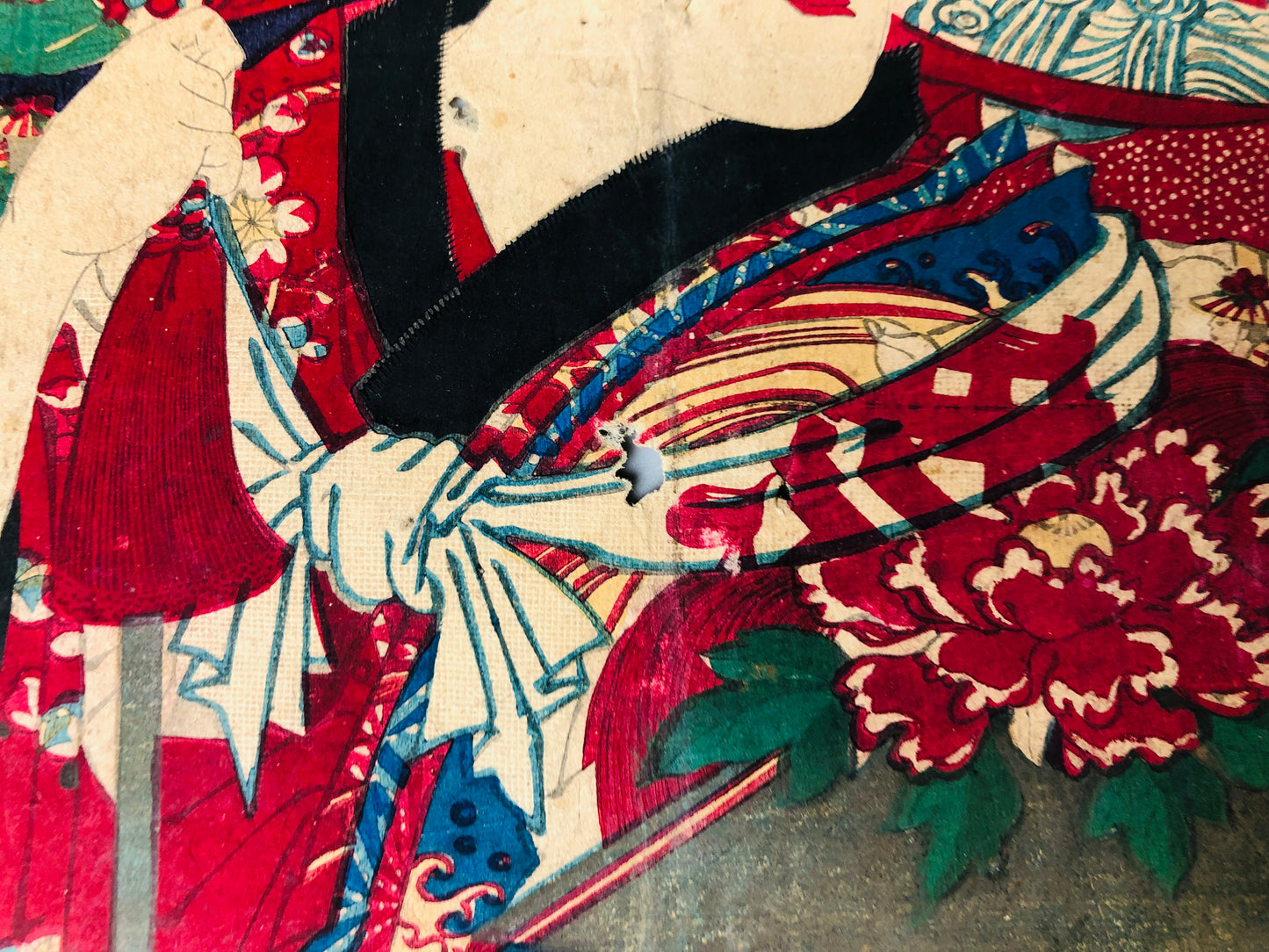 Y7175 WOODBLOCK PRINT Kunichika triptych Tattoo Kabuki Japan Ukiyoe antique art