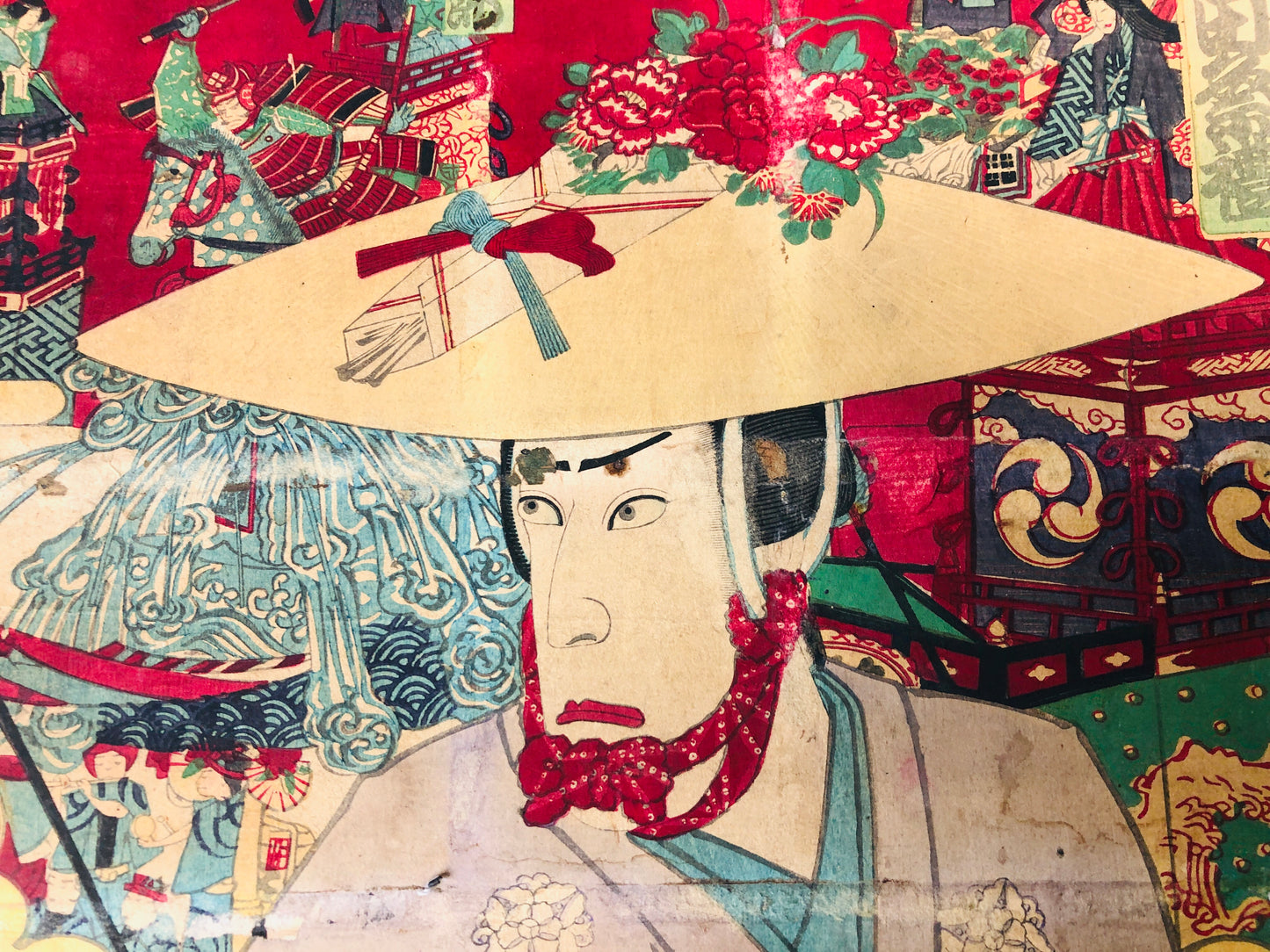 Y7175 WOODBLOCK PRINT Kunichika triptych Tattoo Kabuki Japan Ukiyoe antique art