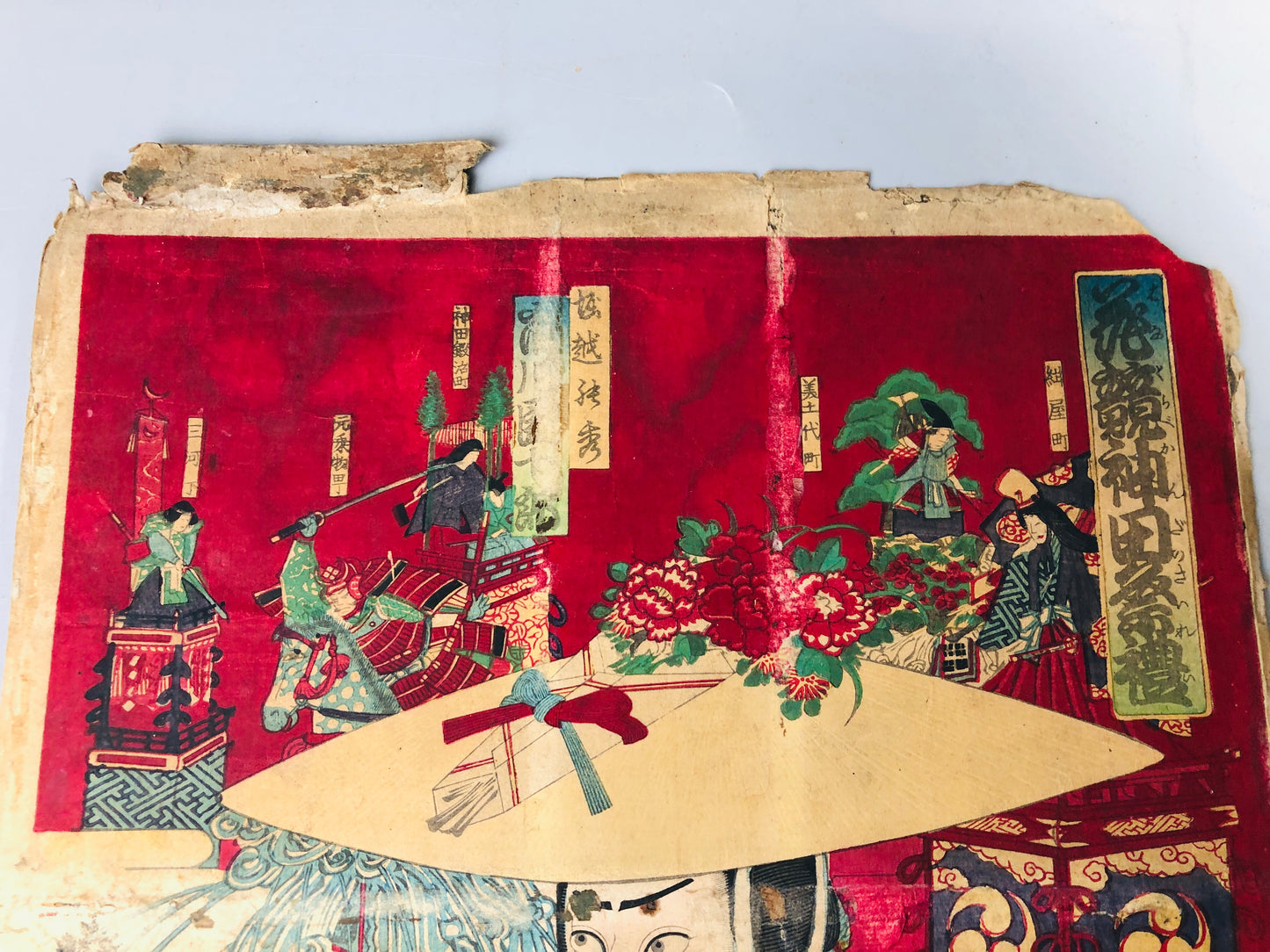 Y7175 WOODBLOCK PRINT Kunichika triptych Tattoo Kabuki Japan Ukiyoe antique art