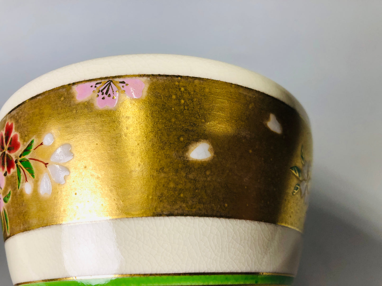 Y7178 CHAWAN Kyo-ware bowl signed box cherry blossoms Japan antique tea ceremony