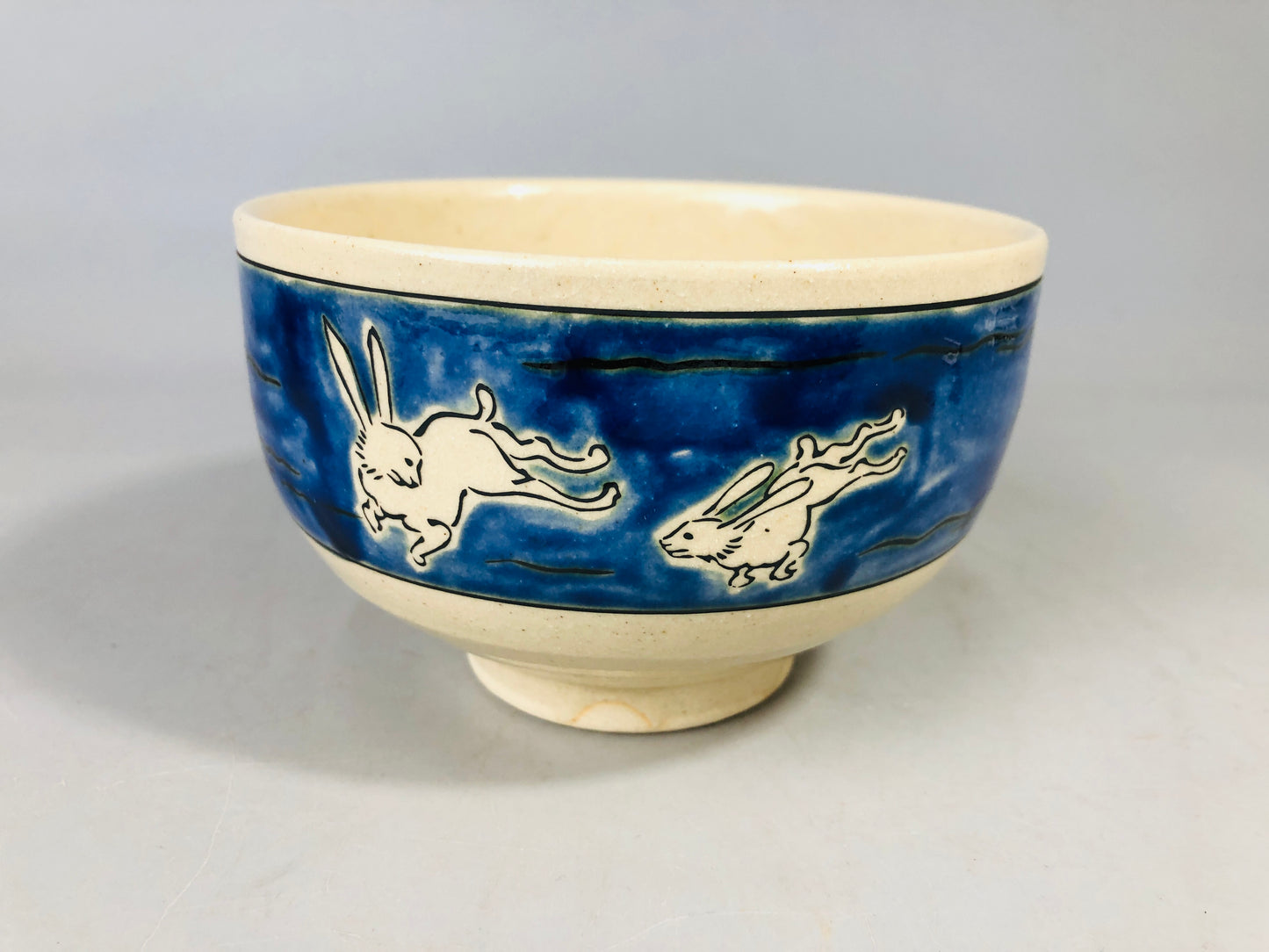 Y7179 CHAWAN Mino-ware bowl signed box rabbit moon Japan antique tea ceremony