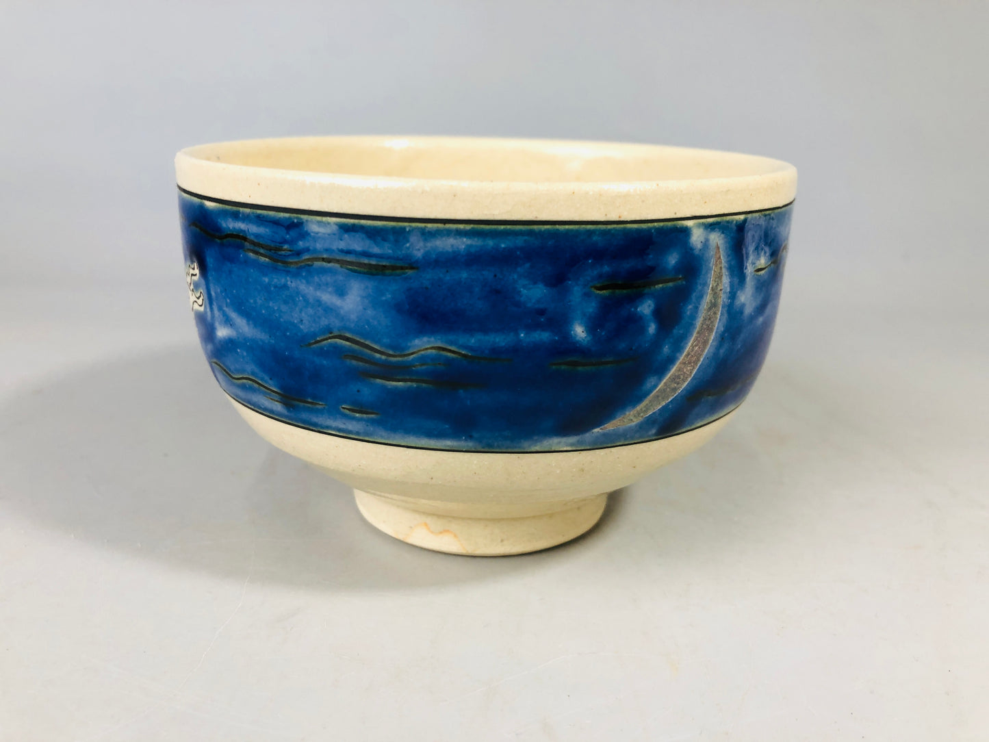 Y7179 CHAWAN Mino-ware bowl signed box rabbit moon Japan antique tea ceremony