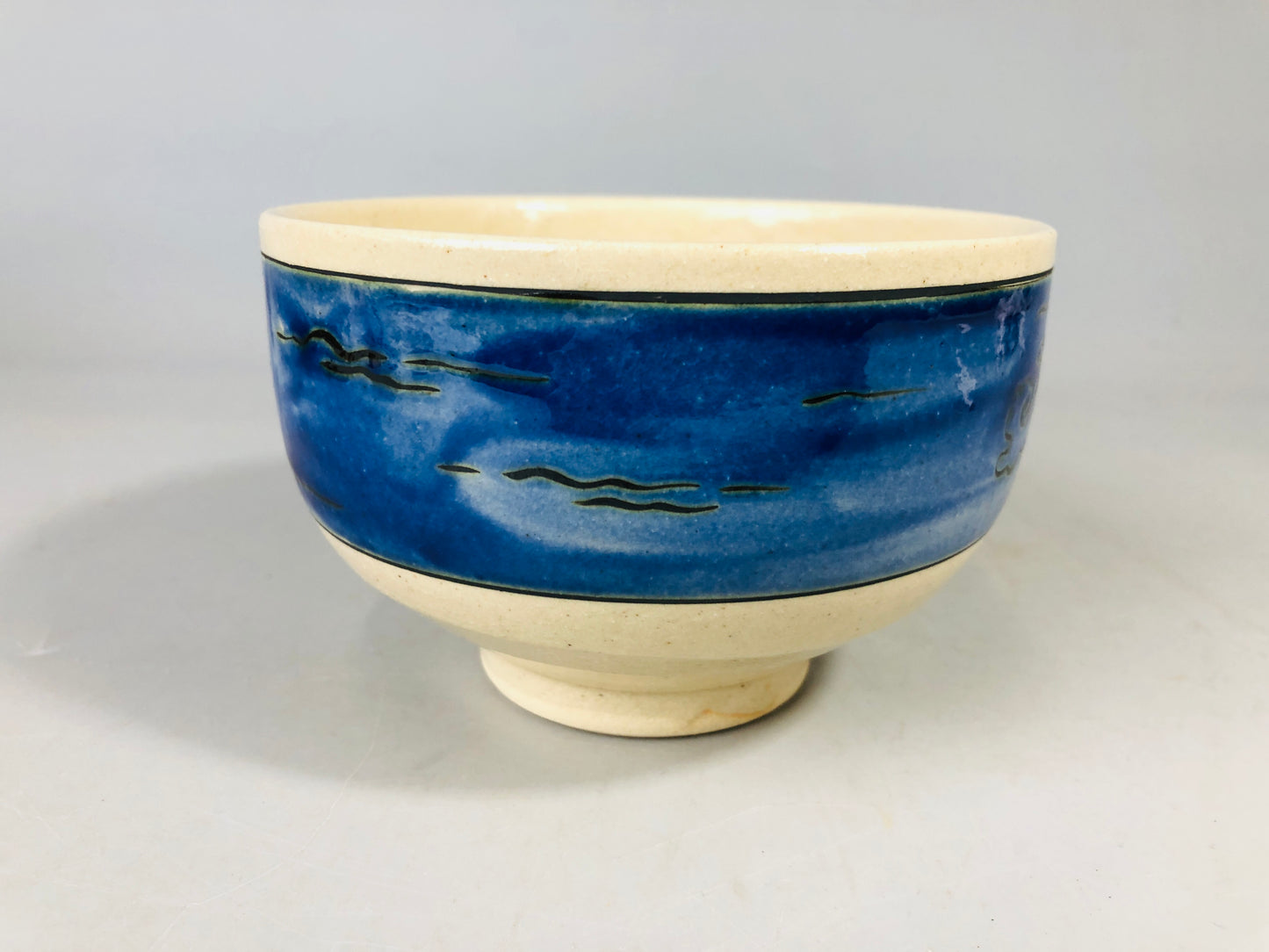 Y7179 CHAWAN Mino-ware bowl signed box rabbit moon Japan antique tea ceremony