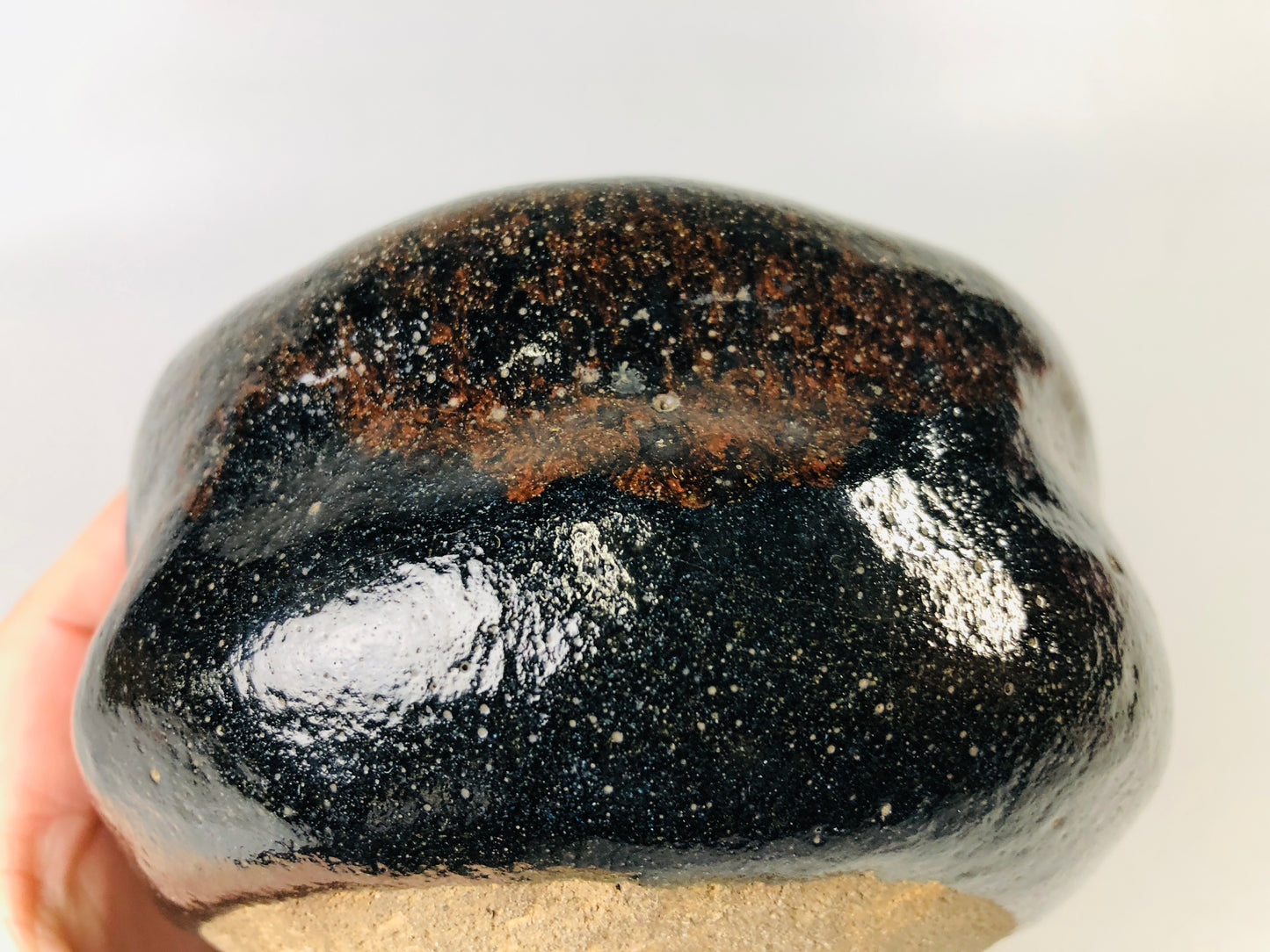 Y7181 CHAWAN Raku-ware black bowl signed box Japan antique tea ceremony pottery