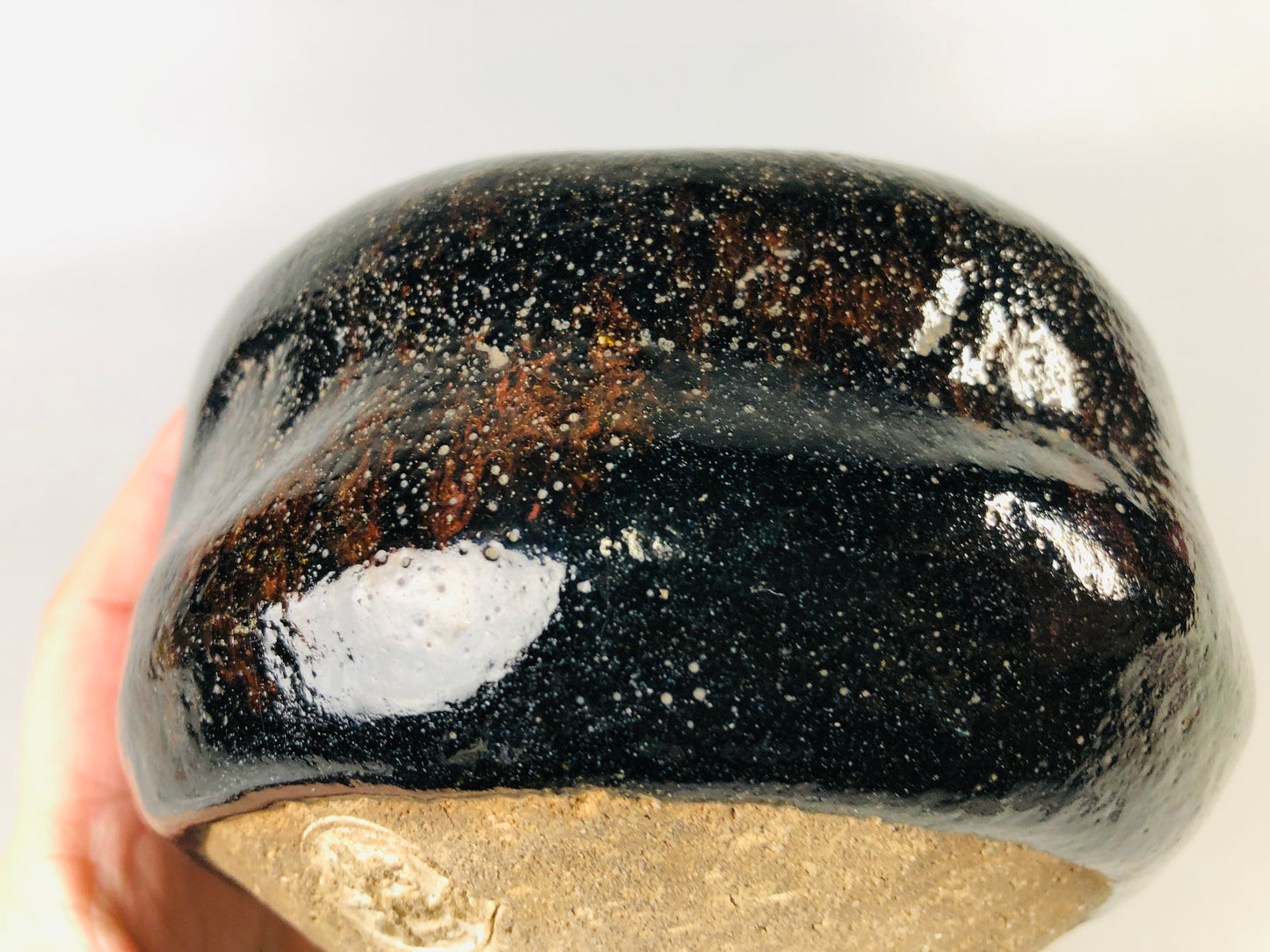 Y7181 CHAWAN Raku-ware black bowl signed box Japan antique tea ceremony pottery