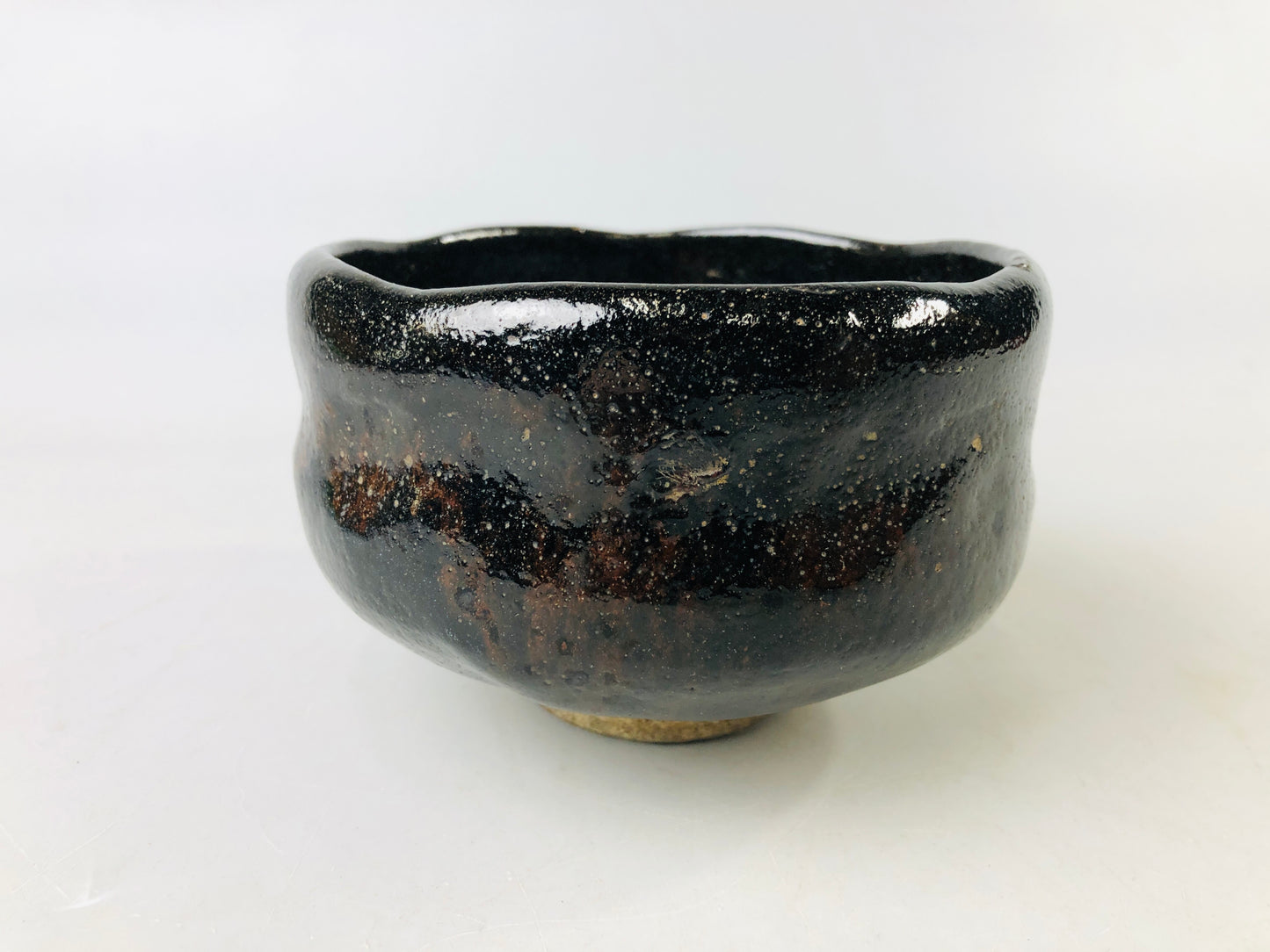 Y7181 CHAWAN Raku-ware black bowl signed box Japan antique tea ceremony pottery