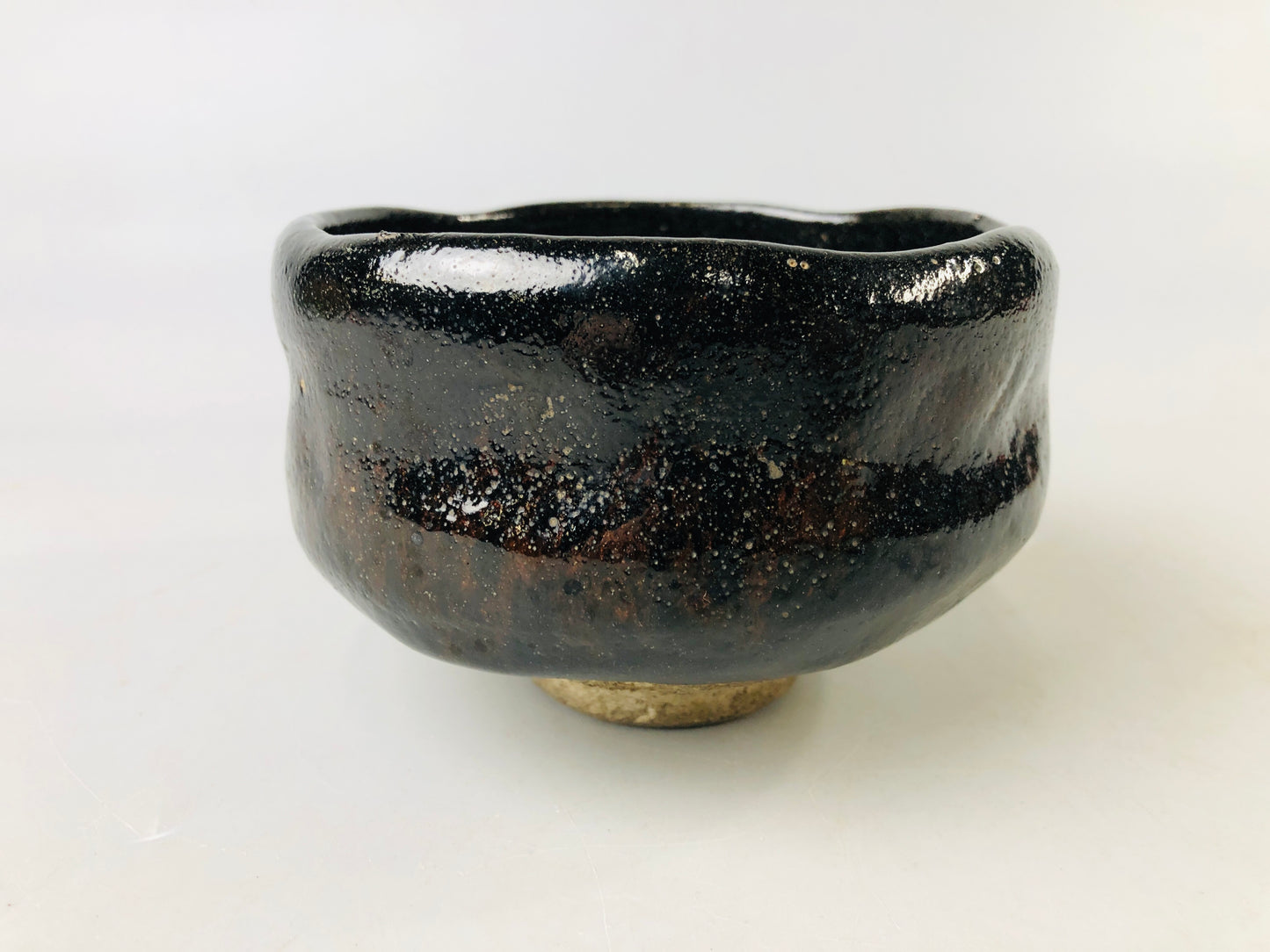 Y7181 CHAWAN Raku-ware black bowl signed box Japan antique tea ceremony pottery
