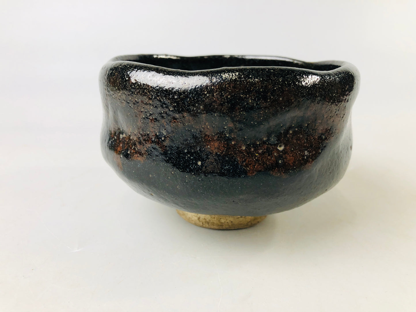 Y7181 CHAWAN Raku-ware black bowl signed box Japan antique tea ceremony pottery