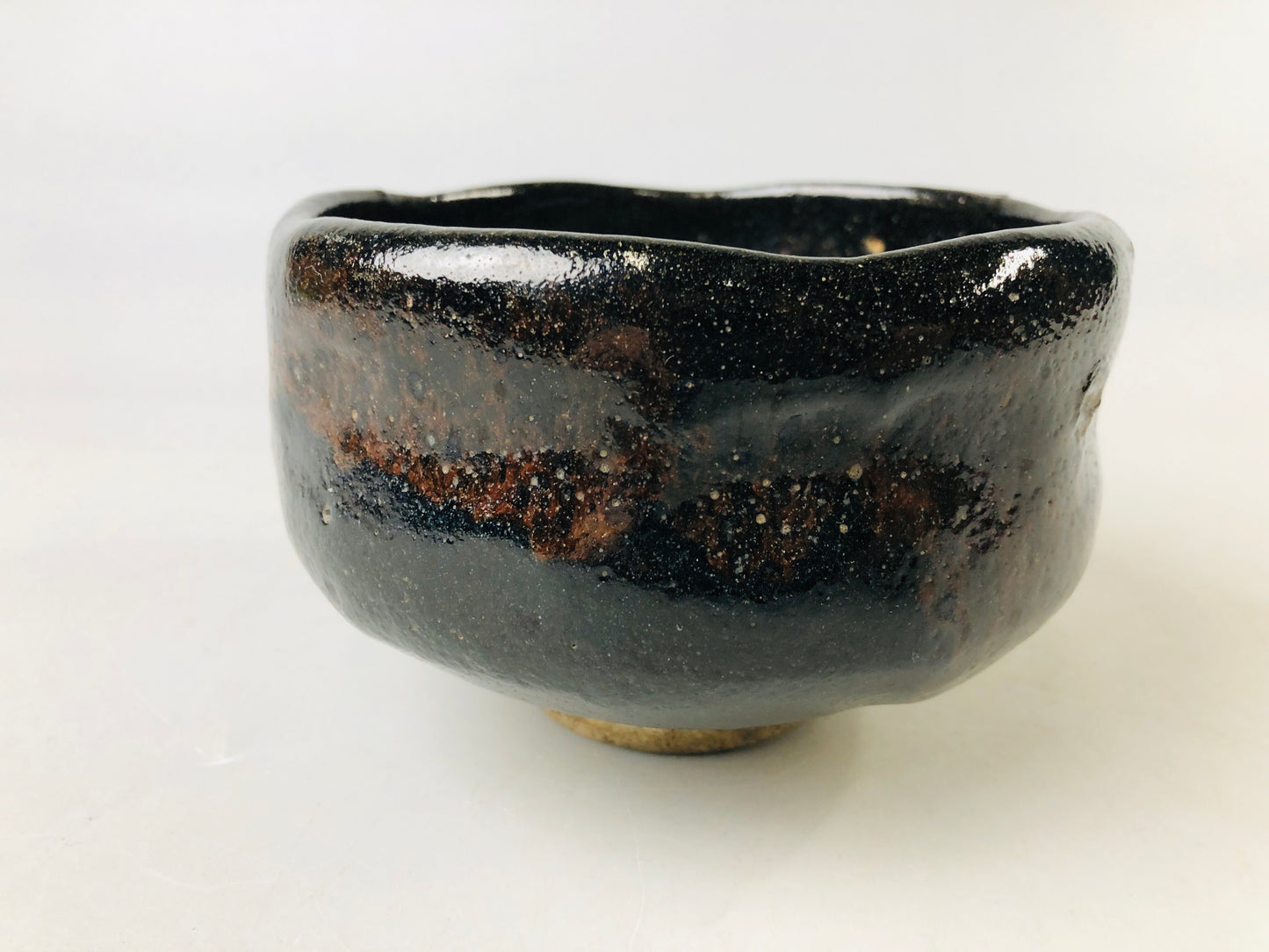 Y7181 CHAWAN Raku-ware black bowl signed box Japan antique tea ceremony pottery