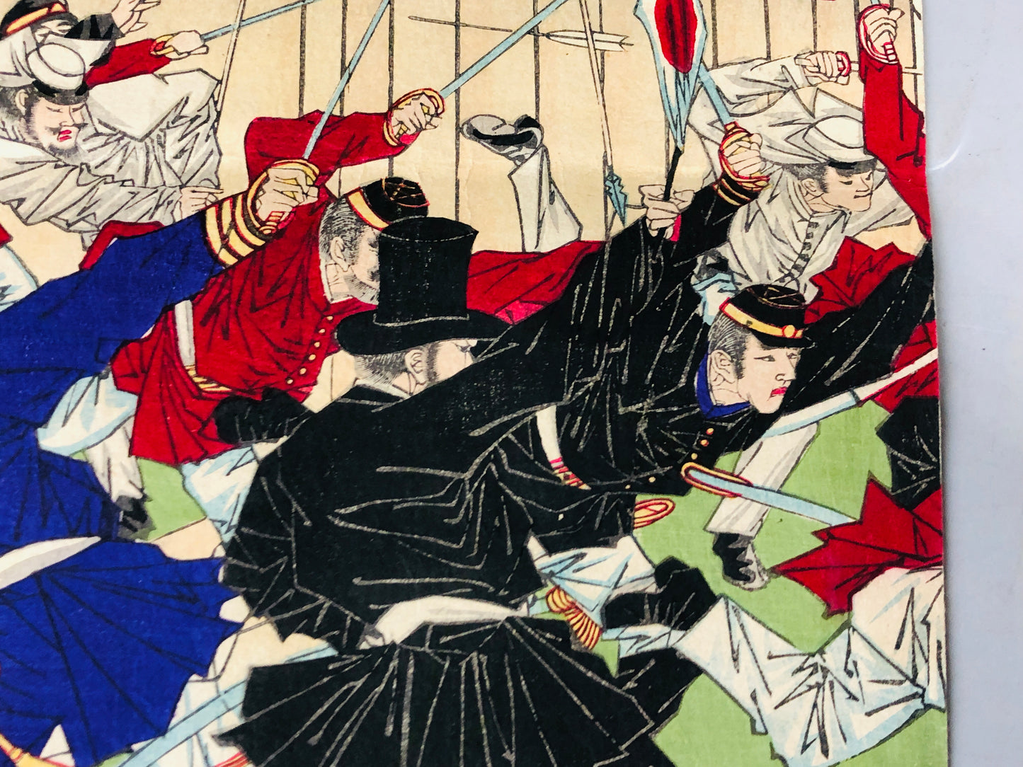 Y7185 WOODBLOCK PRINT Toyonobu triptych Korean riot Japan Ukiyoe antique decor