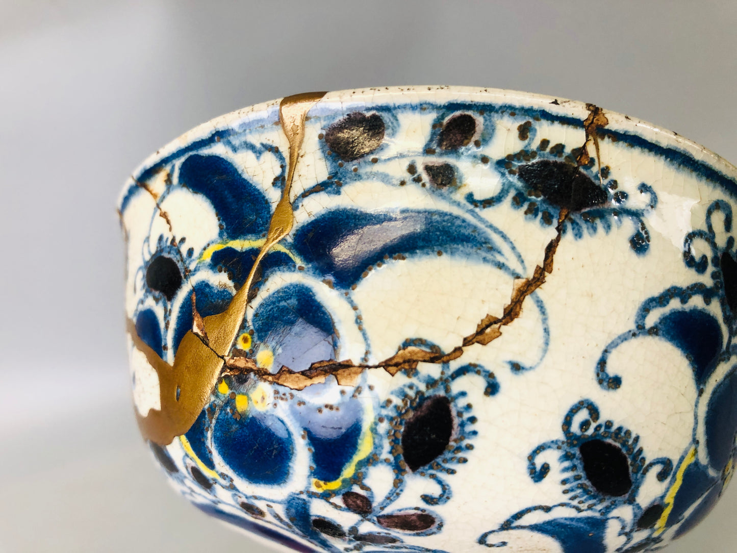 Y7197 CHAWAN Kyo-ware goblet Dutch copy kintsugi Japan antique pottery cup bowl