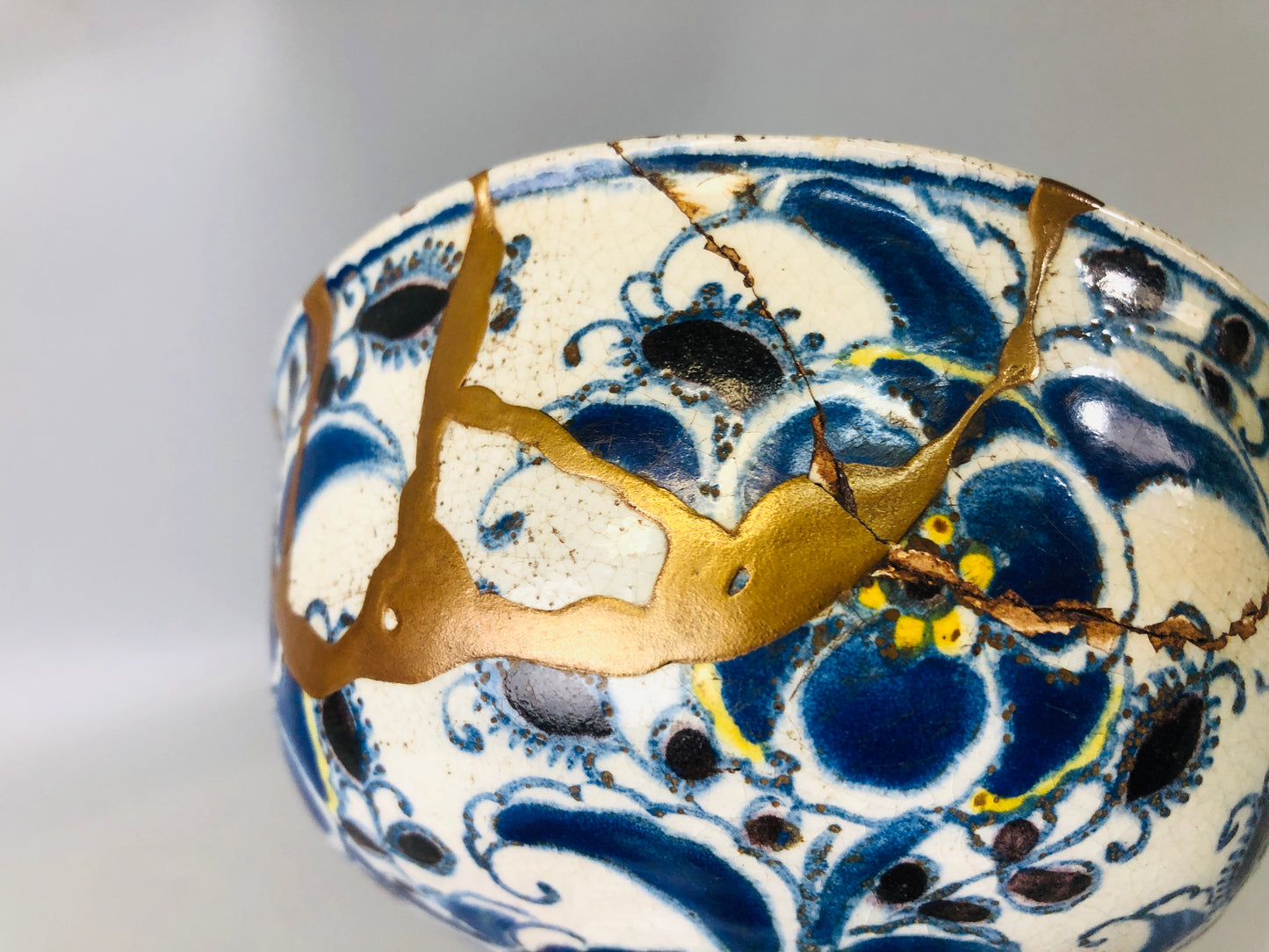 Y7197 CHAWAN Kyo-ware goblet Dutch copy kintsugi Japan antique pottery cup bowl
