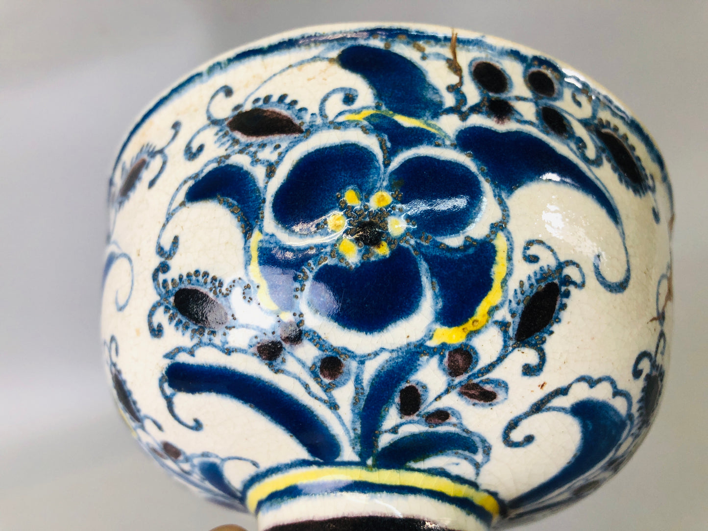 Y7197 CHAWAN Kyo-ware goblet Dutch copy kintsugi Japan antique pottery cup bowl