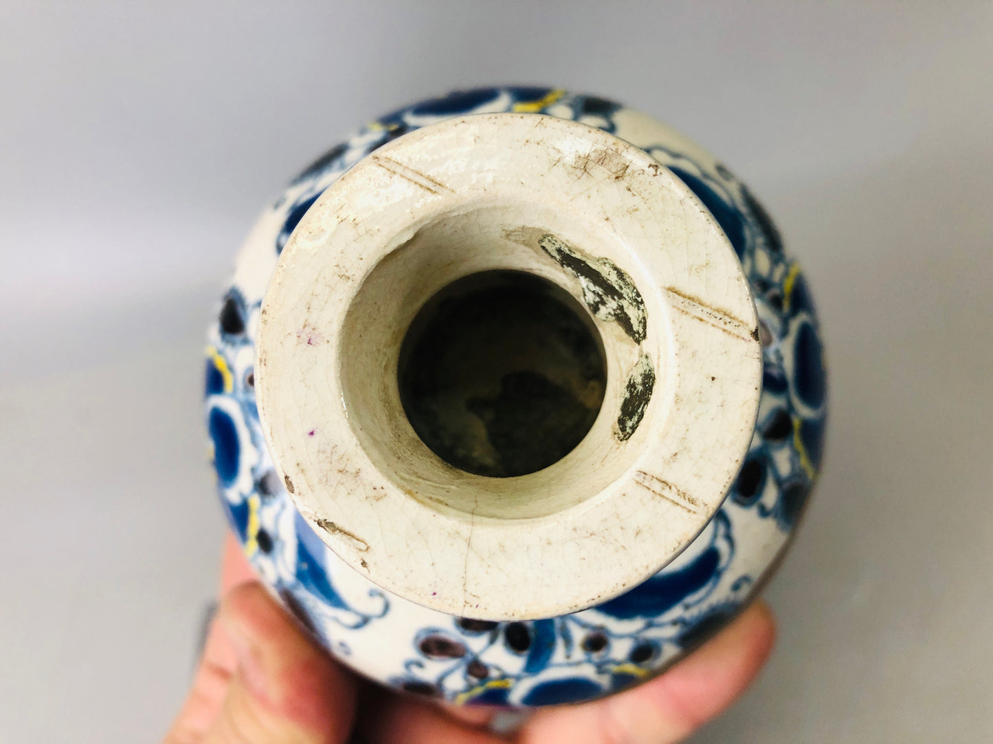 Y7197 CHAWAN Kyo-ware goblet Dutch copy kintsugi Japan antique pottery cup bowl