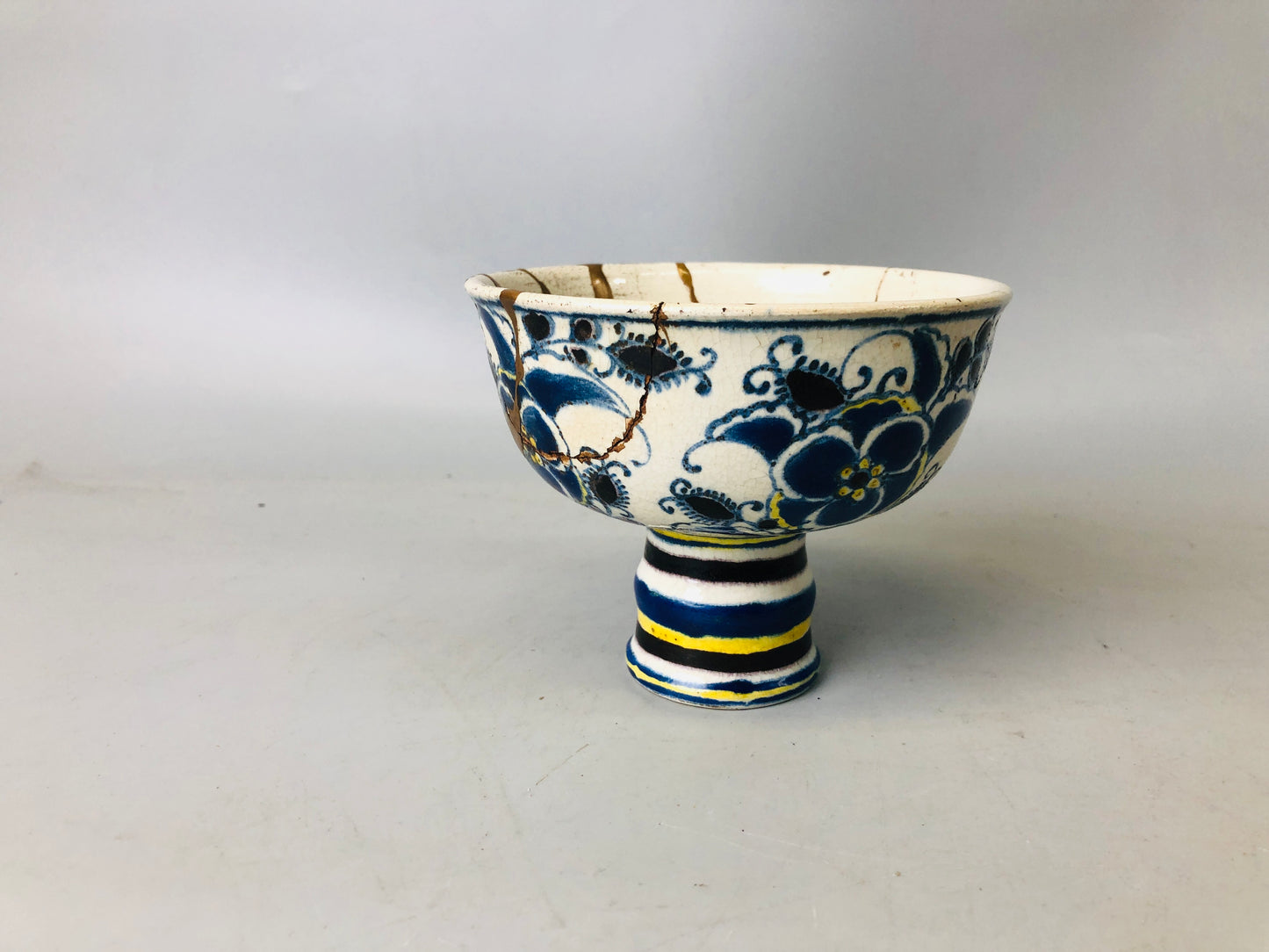 Y7197 CHAWAN Kyo-ware goblet Dutch copy kintsugi Japan antique pottery cup bowl