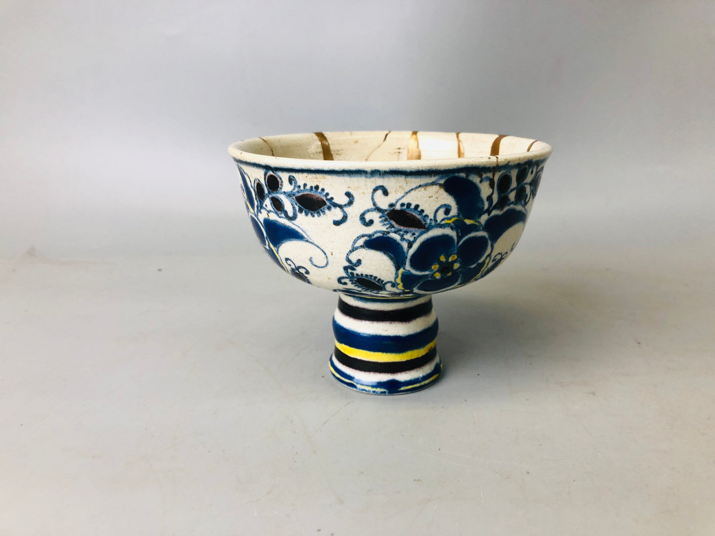 Y7197 CHAWAN Kyo-ware goblet Dutch copy kintsugi Japan antique pottery cup bowl