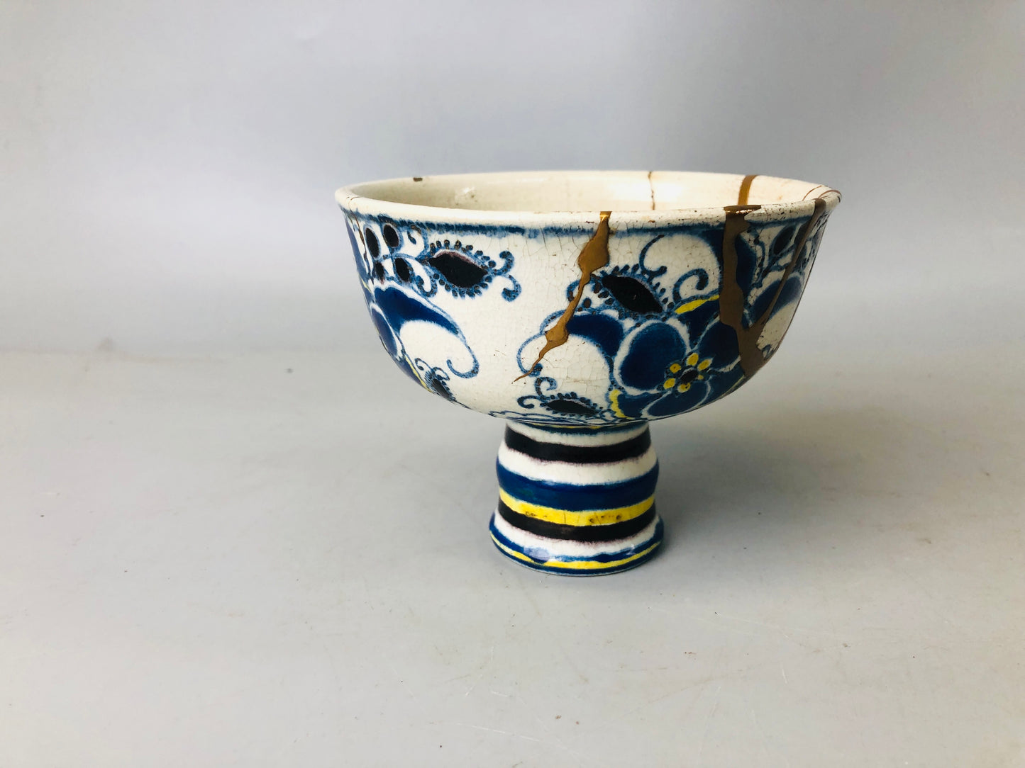 Y7197 CHAWAN Kyo-ware goblet Dutch copy kintsugi Japan antique pottery cup bowl