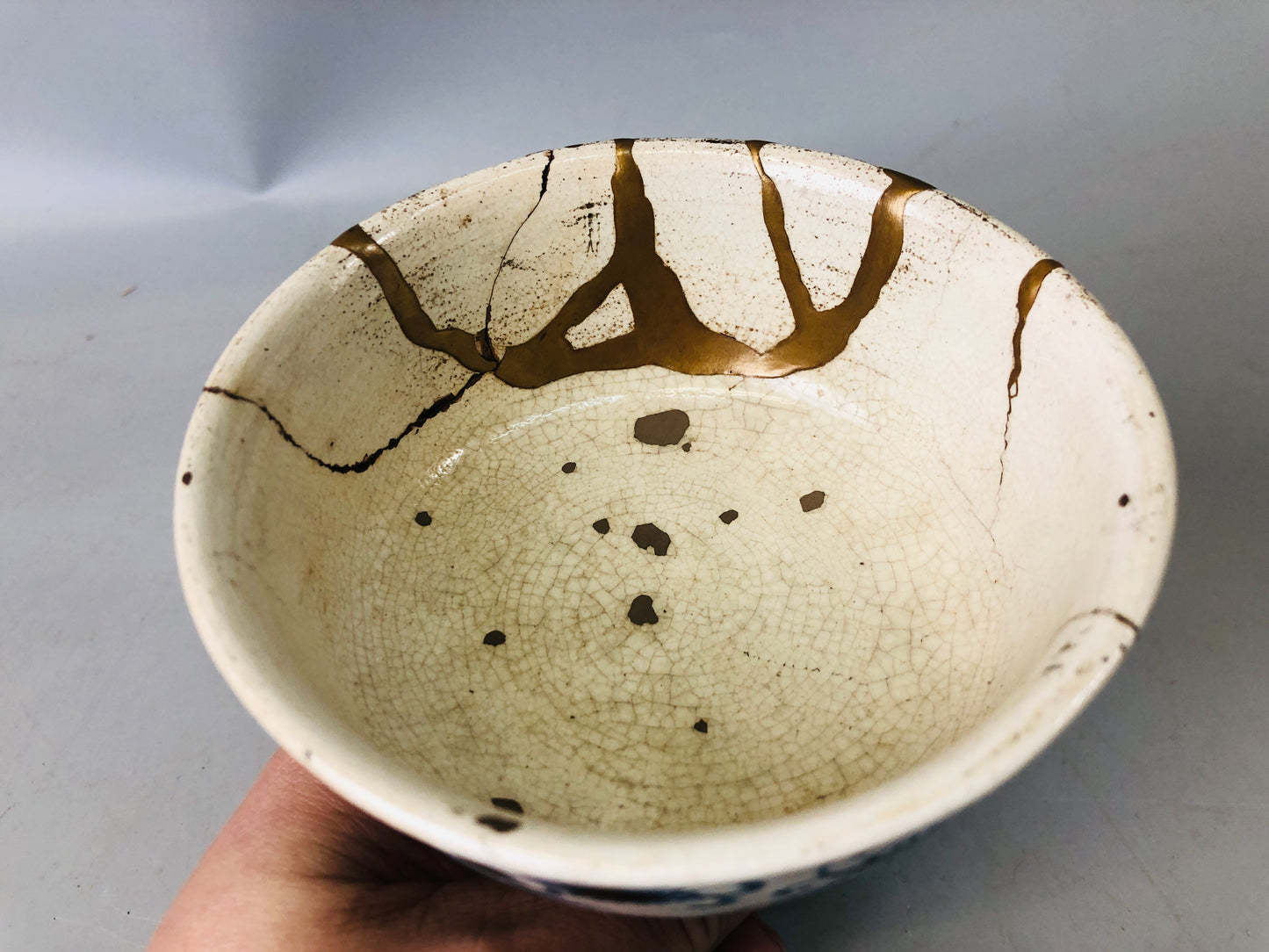 Y7197 CHAWAN Kyo-ware goblet Dutch copy kintsugi Japan antique pottery cup bowl