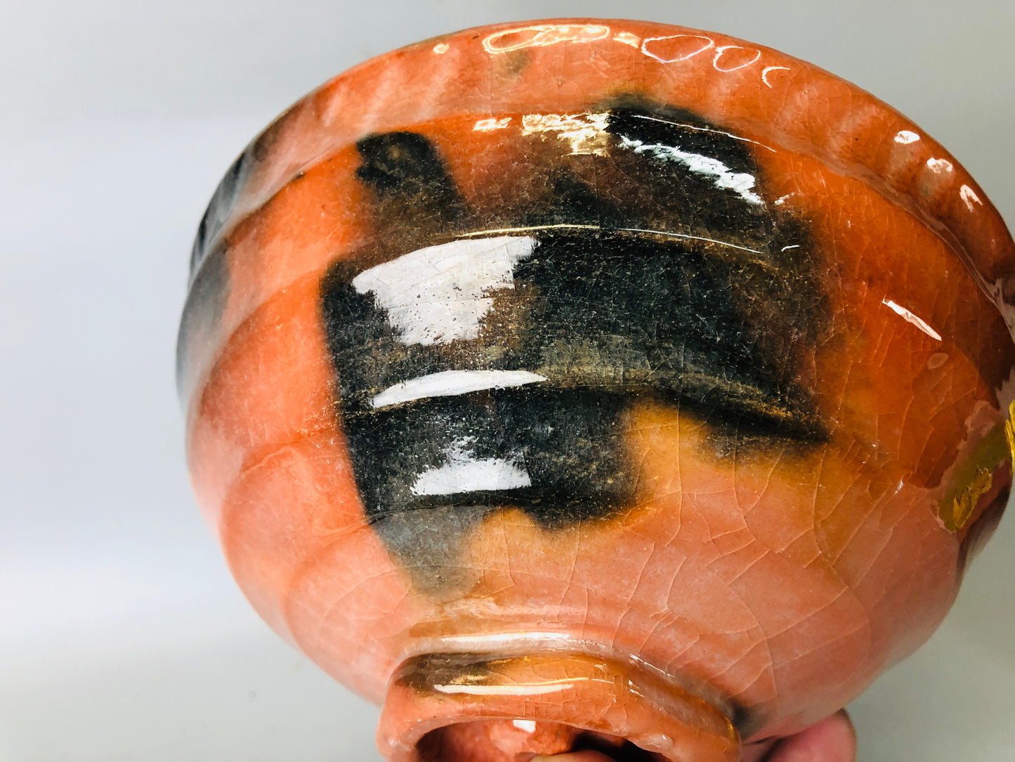 Y7199 CHAWAN Raku-ware gold silver bowl signed box Japan antique tea ceremony
