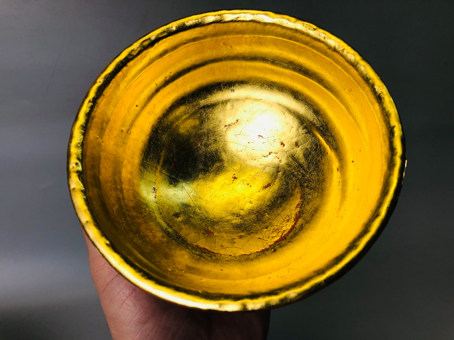 Y7199 CHAWAN Raku-ware gold silver bowl signed box Japan antique tea ceremony