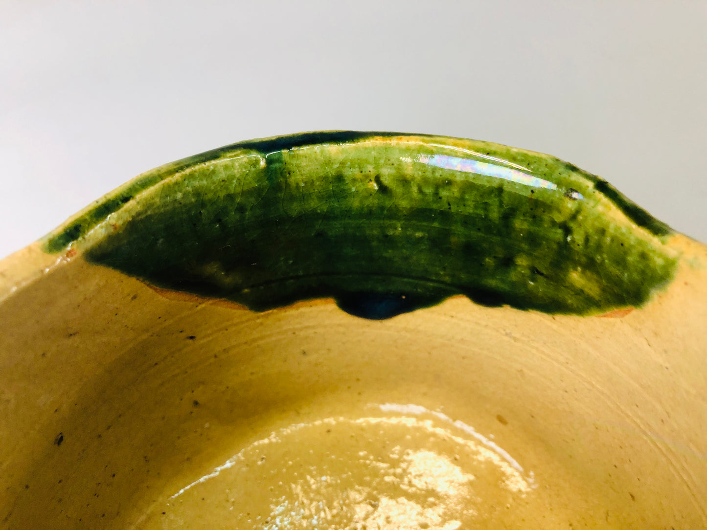Y7200 CHAWAN Oribe-ware bowl signed box Japan antique tea ceremony pottery cup