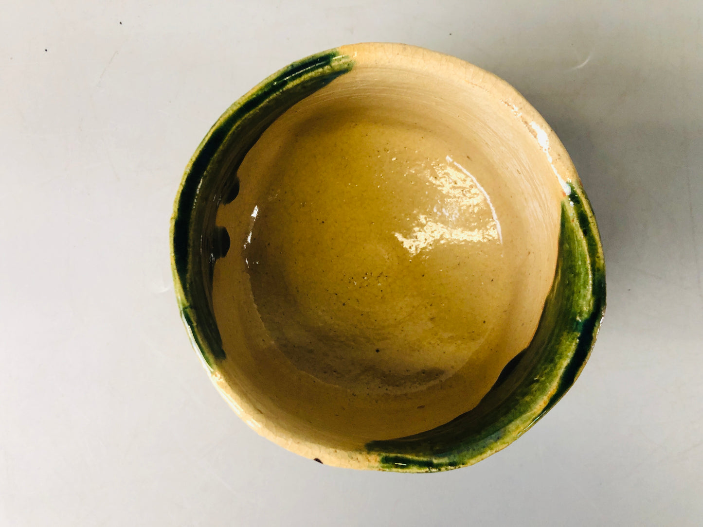 Y7200 CHAWAN Oribe-ware bowl signed box Japan antique tea ceremony pottery cup